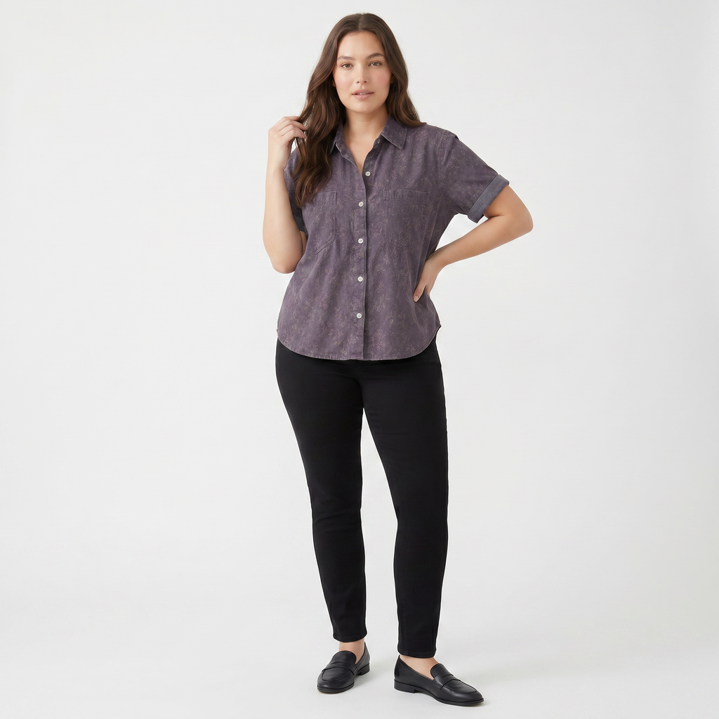 Women’s Floral Button Front Short Sleeve Blouse
