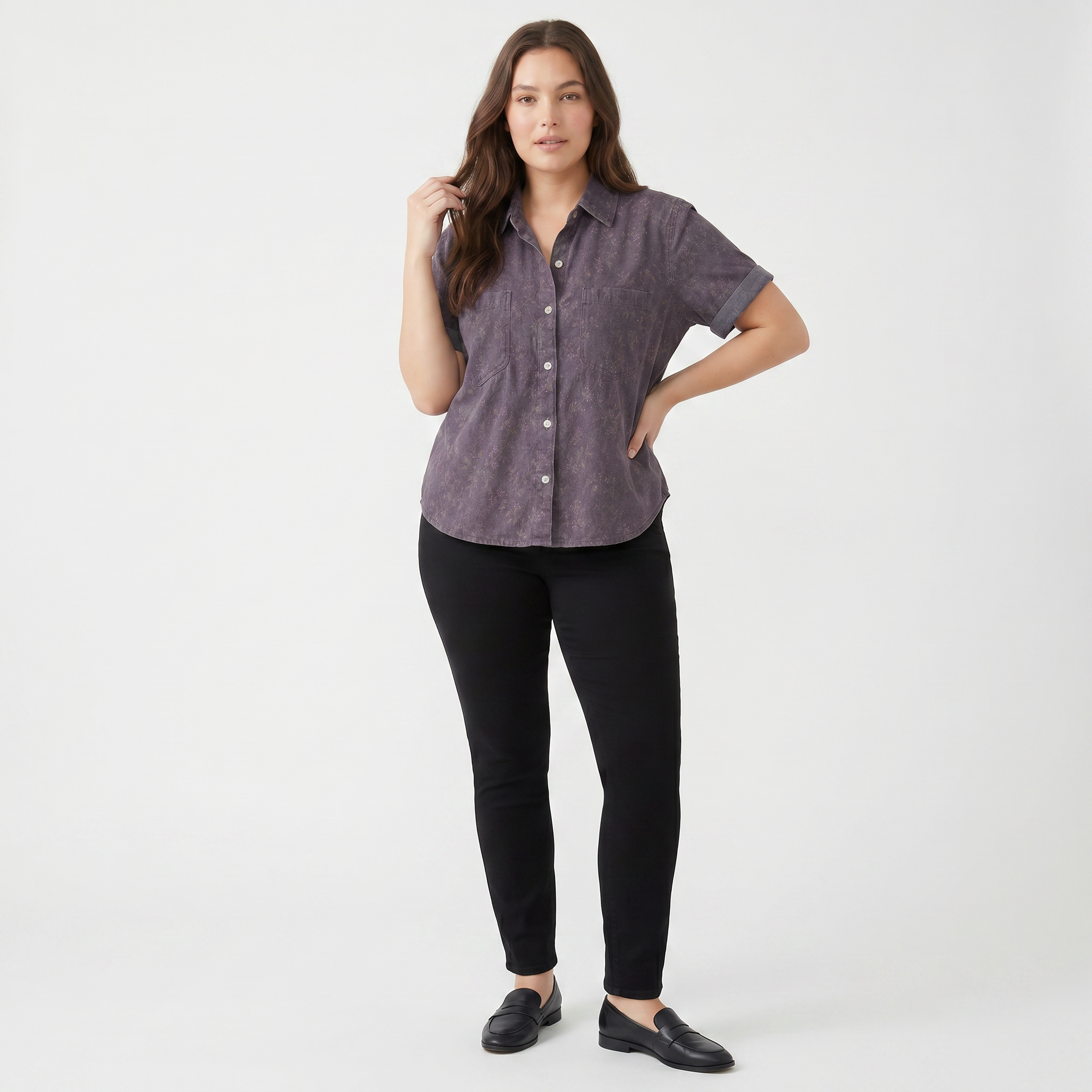 Women’s Floral Button Front Short Sleeve Blouse
