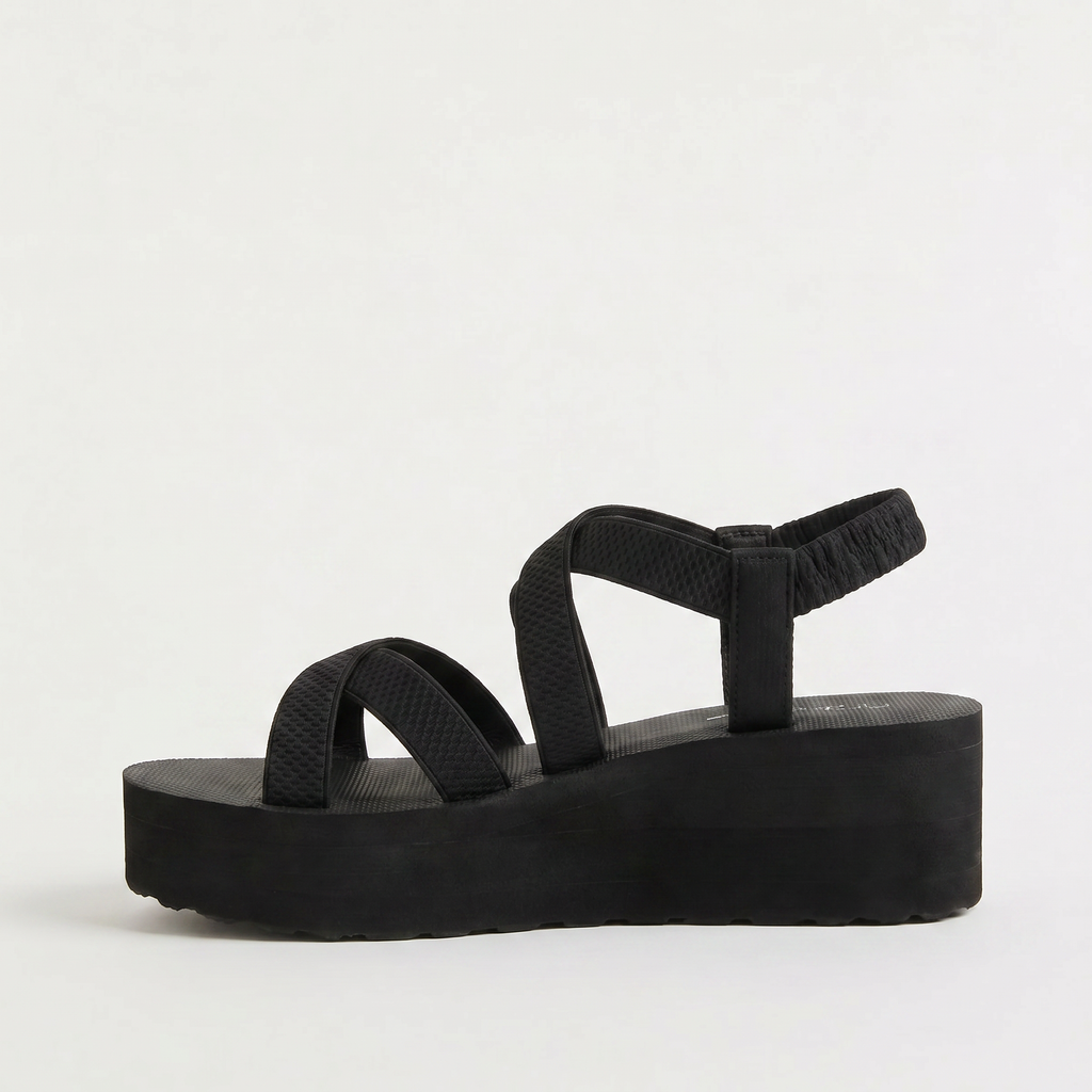 Women's Black Platform Ankle-Strap Sandals