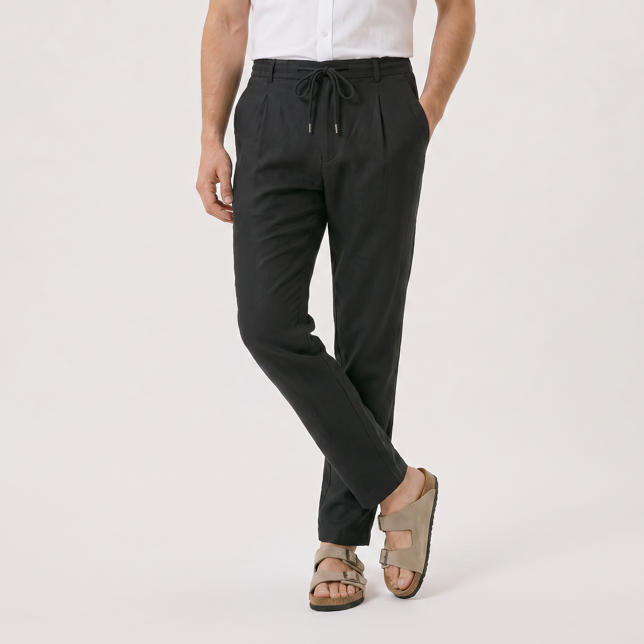 Men's Pleated Drawstring Tapered Trousers