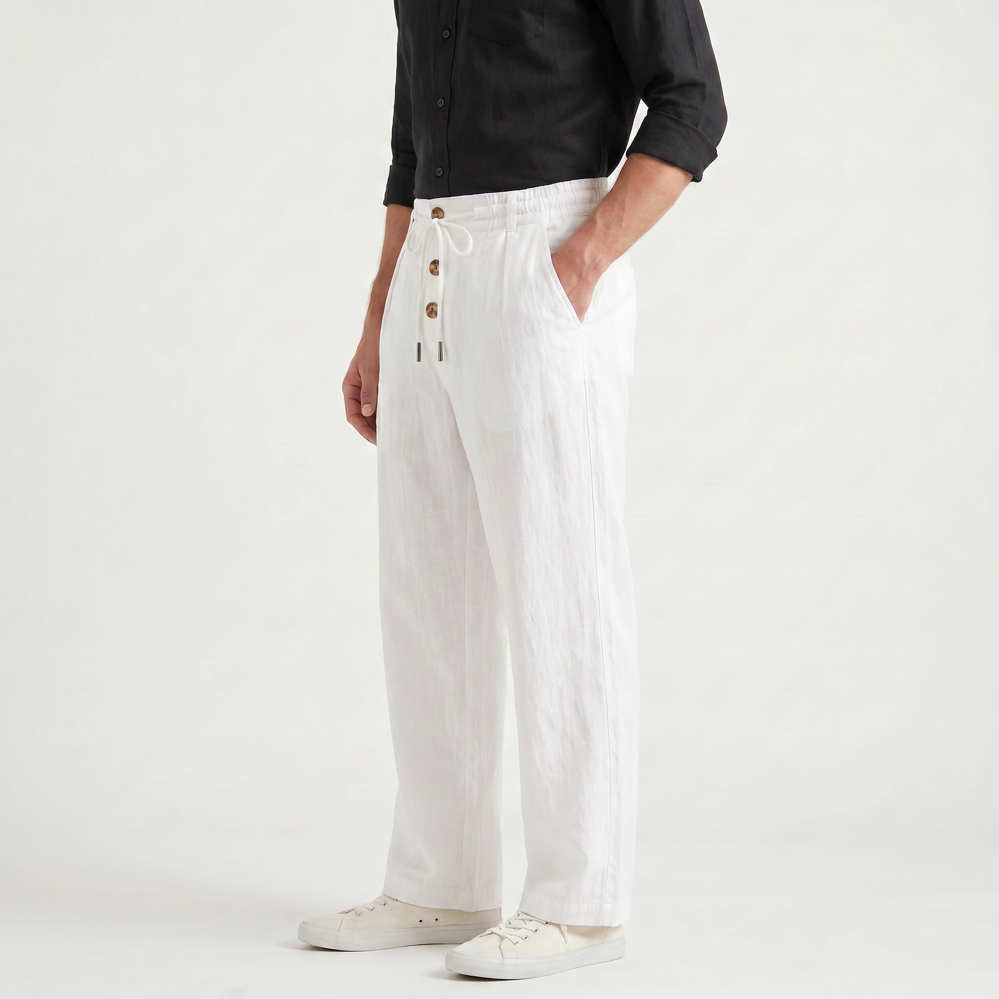 Men's Linen Drawstring Wide Leg Pants