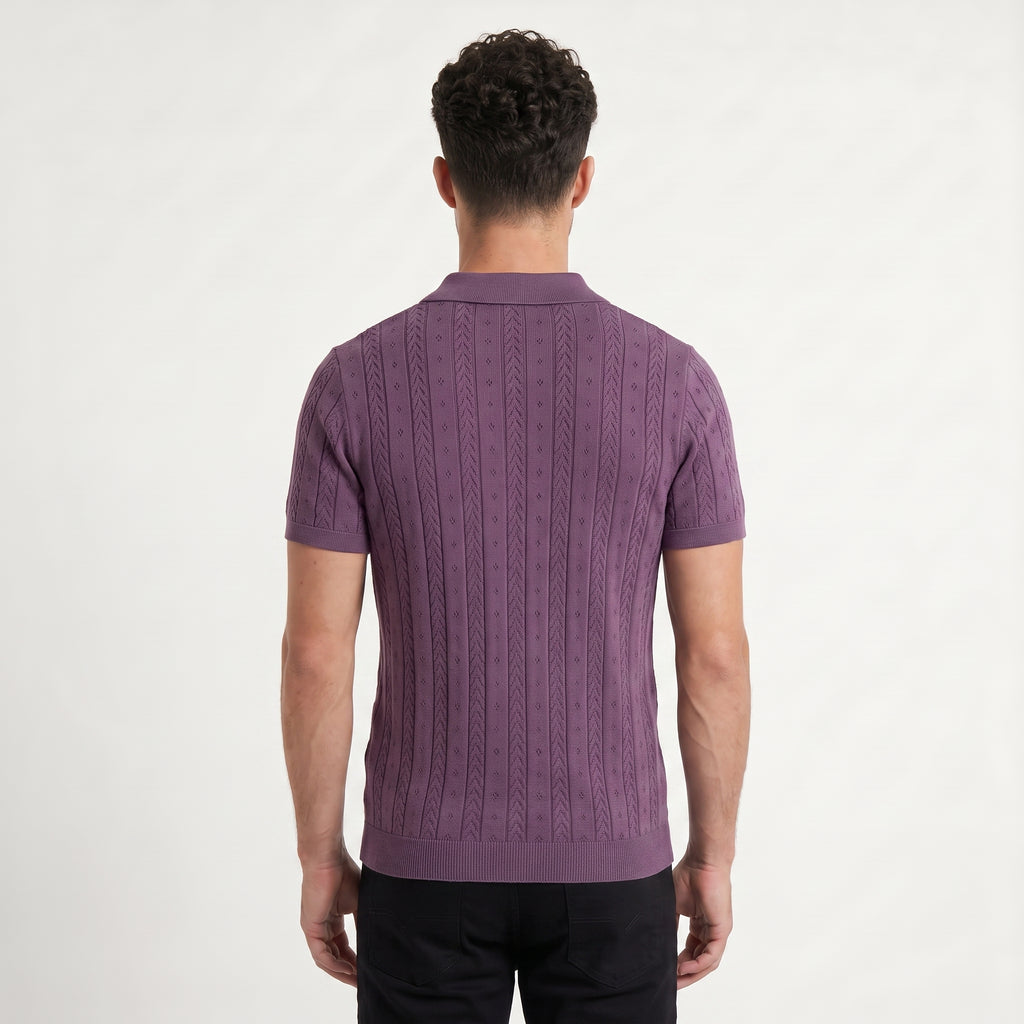 Men's Open Collar Textured Knit Polo