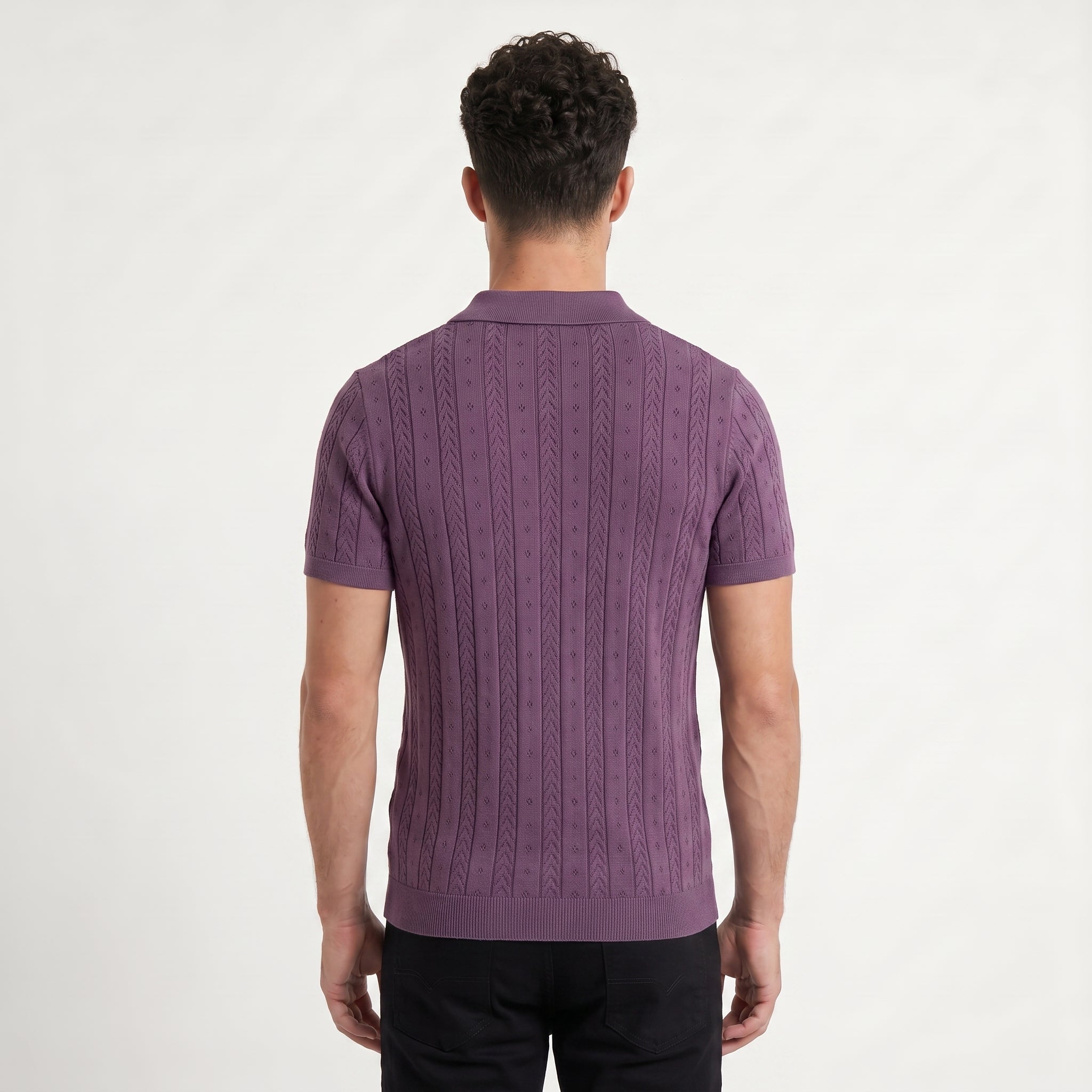 Men's Open Collar Textured Knit Polo