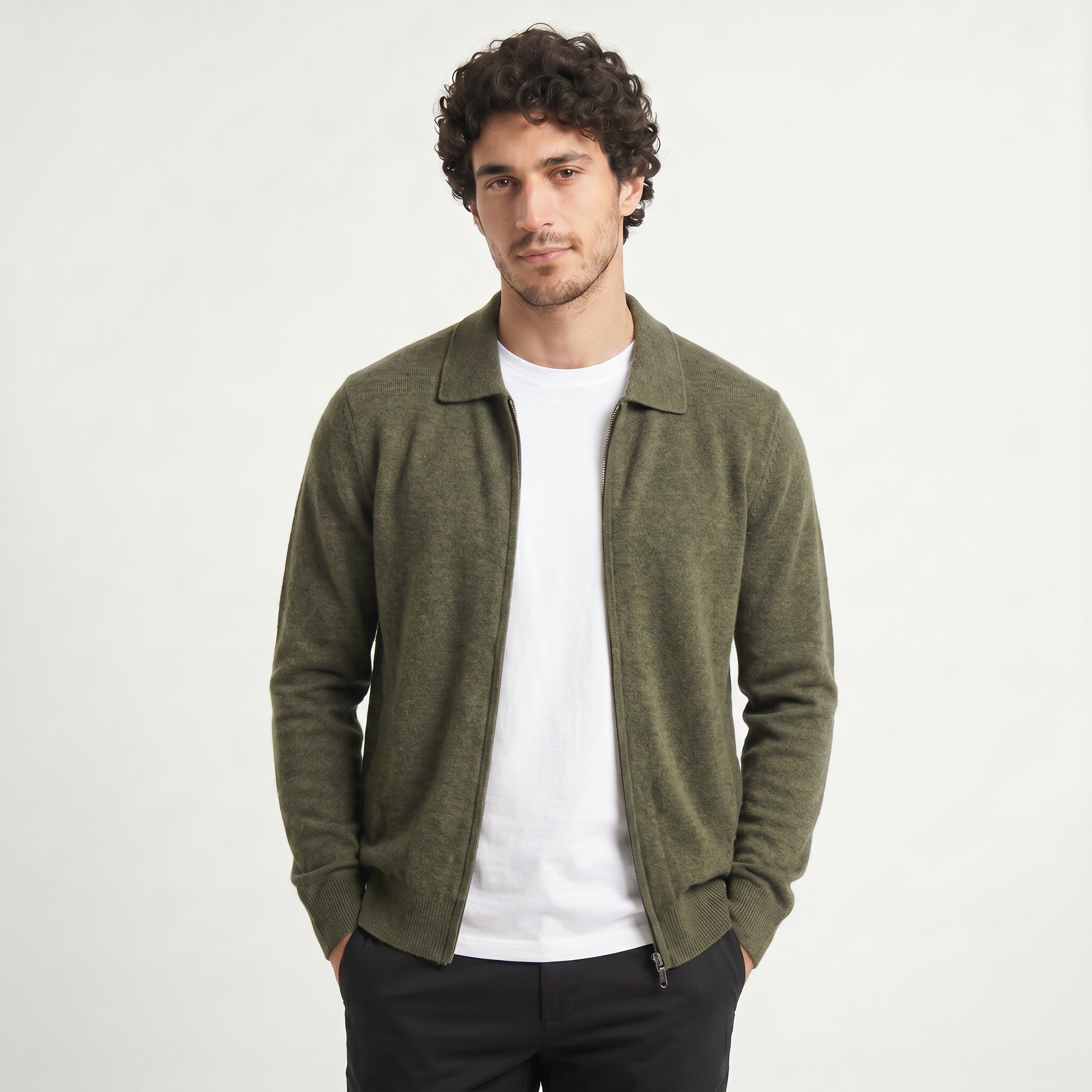 Men's Zip-Up Wool Cardigan