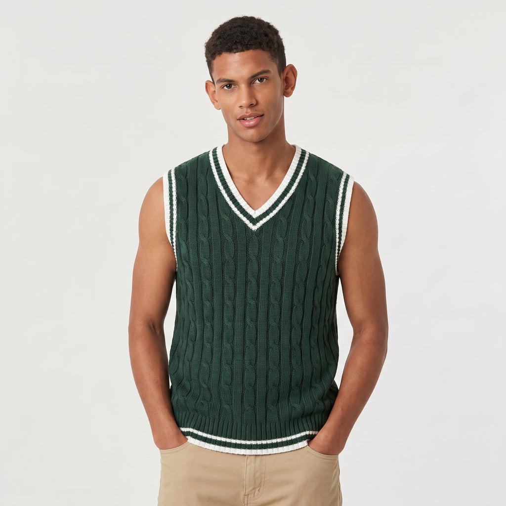 Men's Cable Knit V-Neck Sweater Vest - Sleeveless