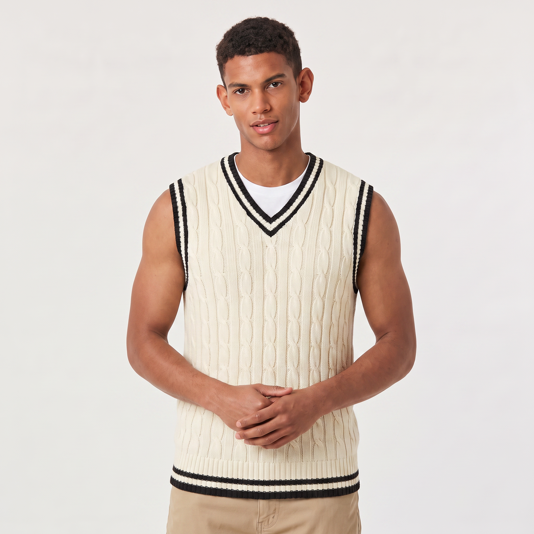 Men's Cable Knit V-Neck Sweater Vest - Sleeveless