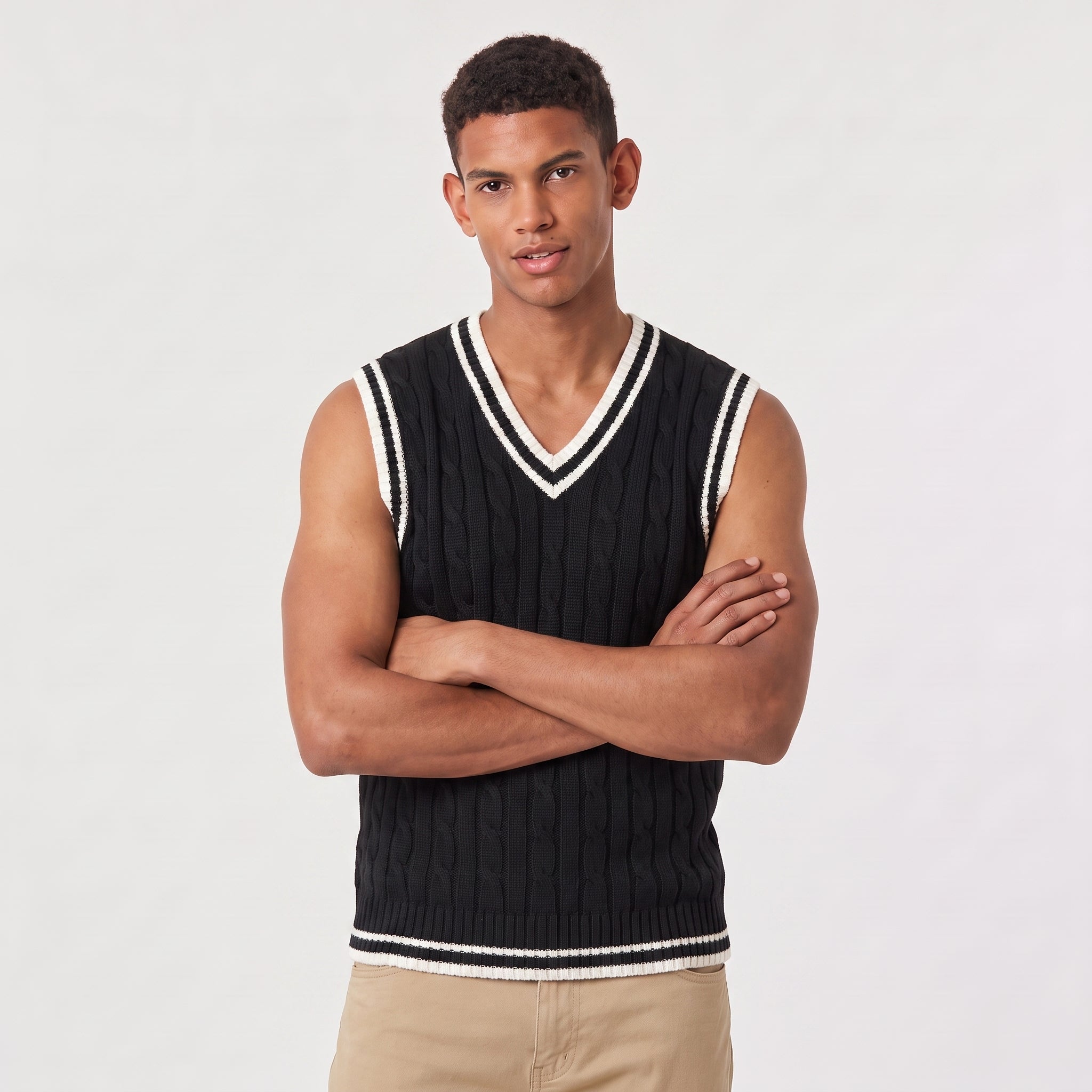 Men's Cable Knit V-Neck Sweater Vest - Sleeveless