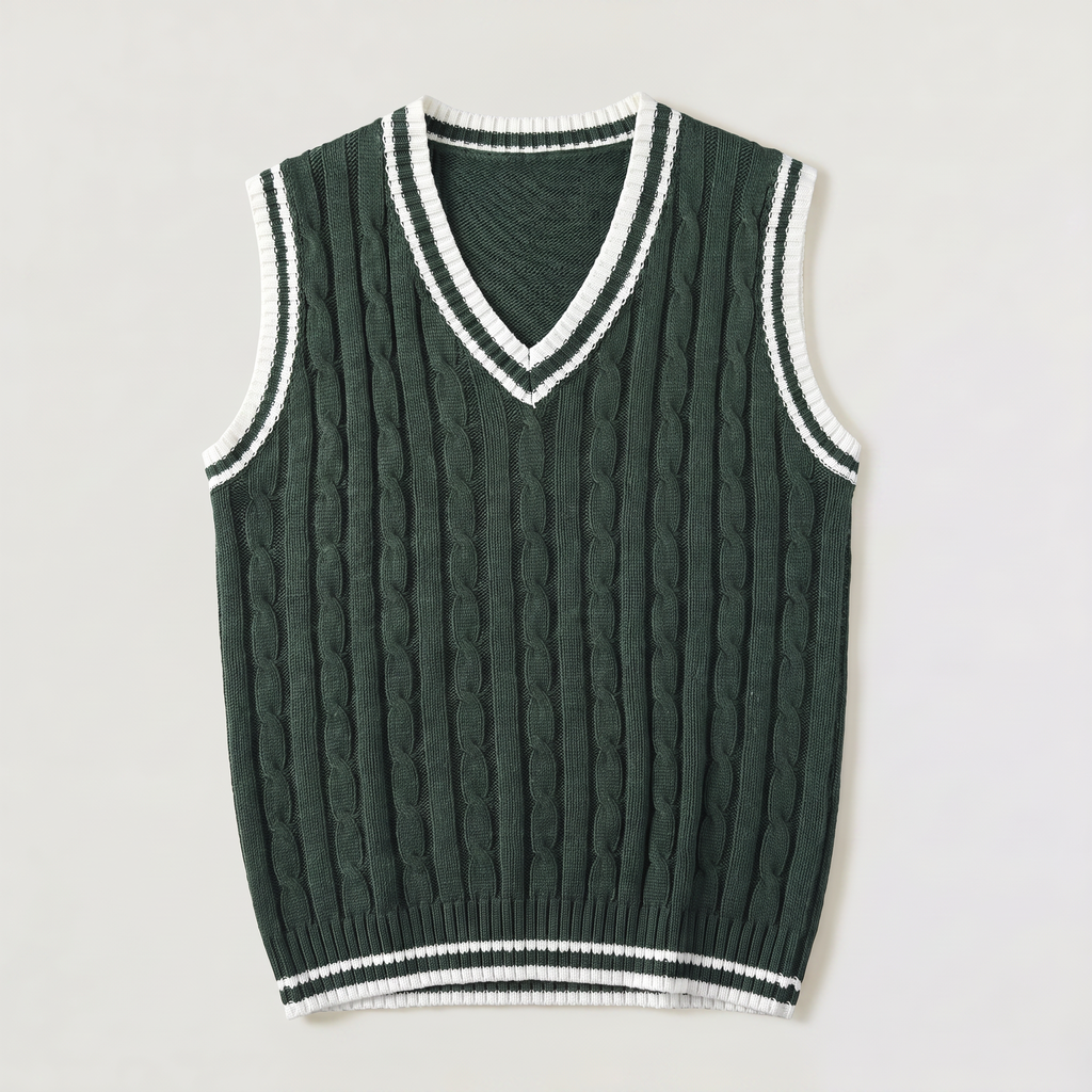 Men's Cable Knit V-Neck Sweater Vest - Sleeveless