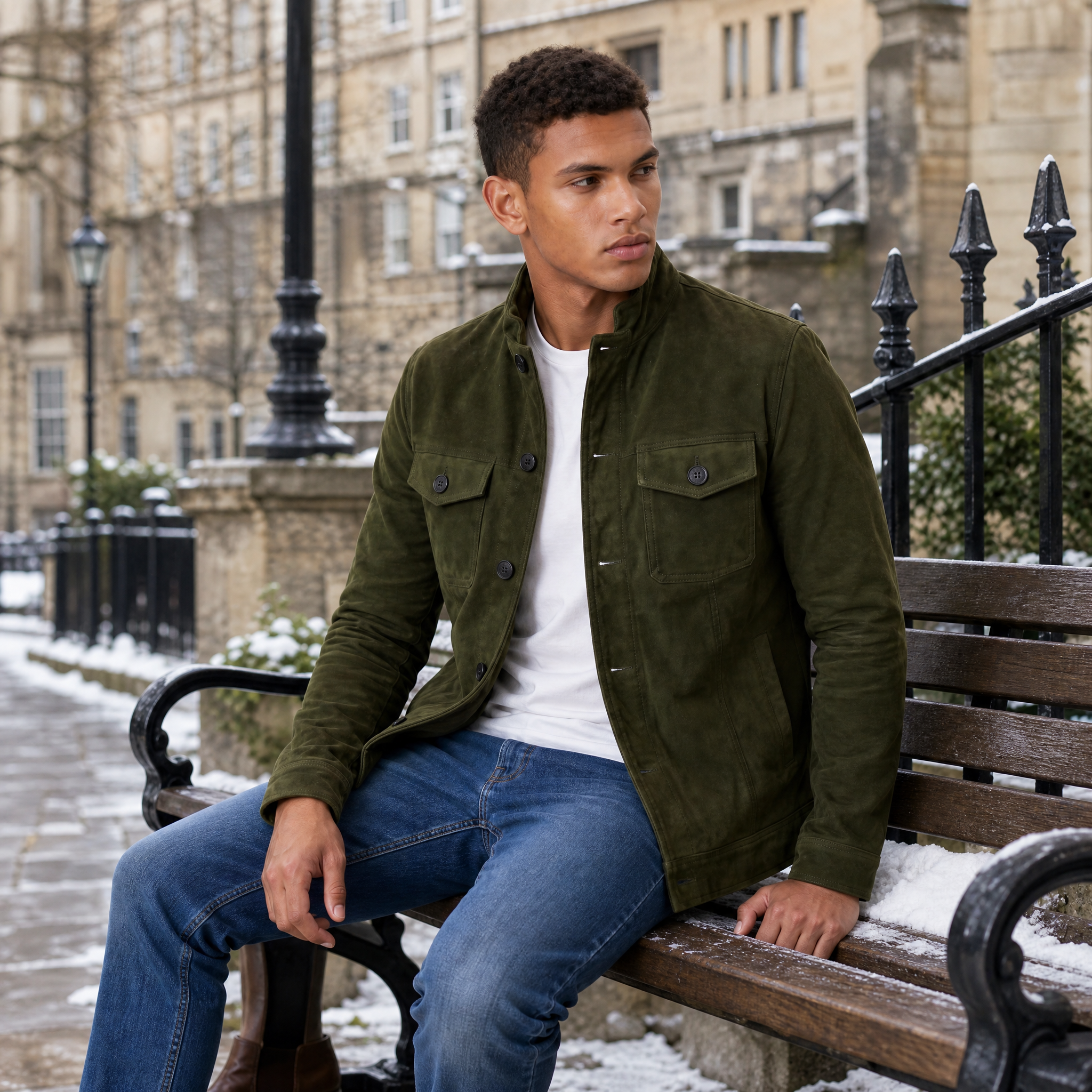Men's Button-Up Suede-Look Trucker Jacket