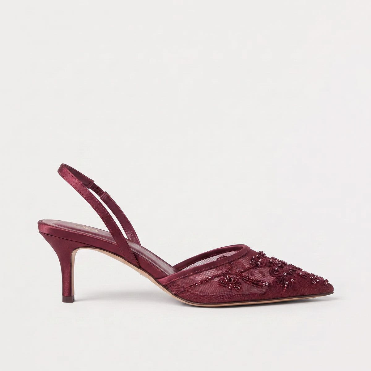 Women's Embroidered Mesh Mule Heels - Pointed Toe
