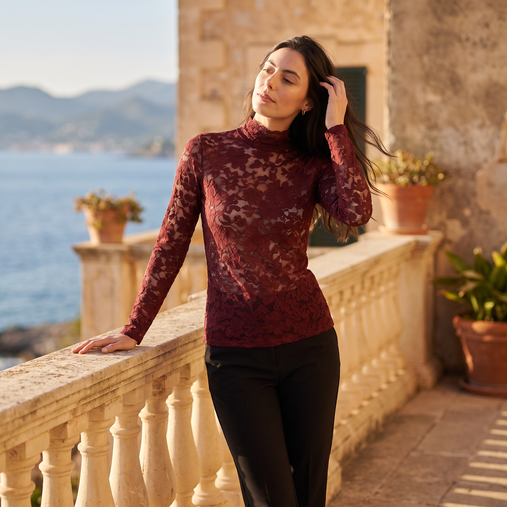 Women's Lace High-Neck Blouse