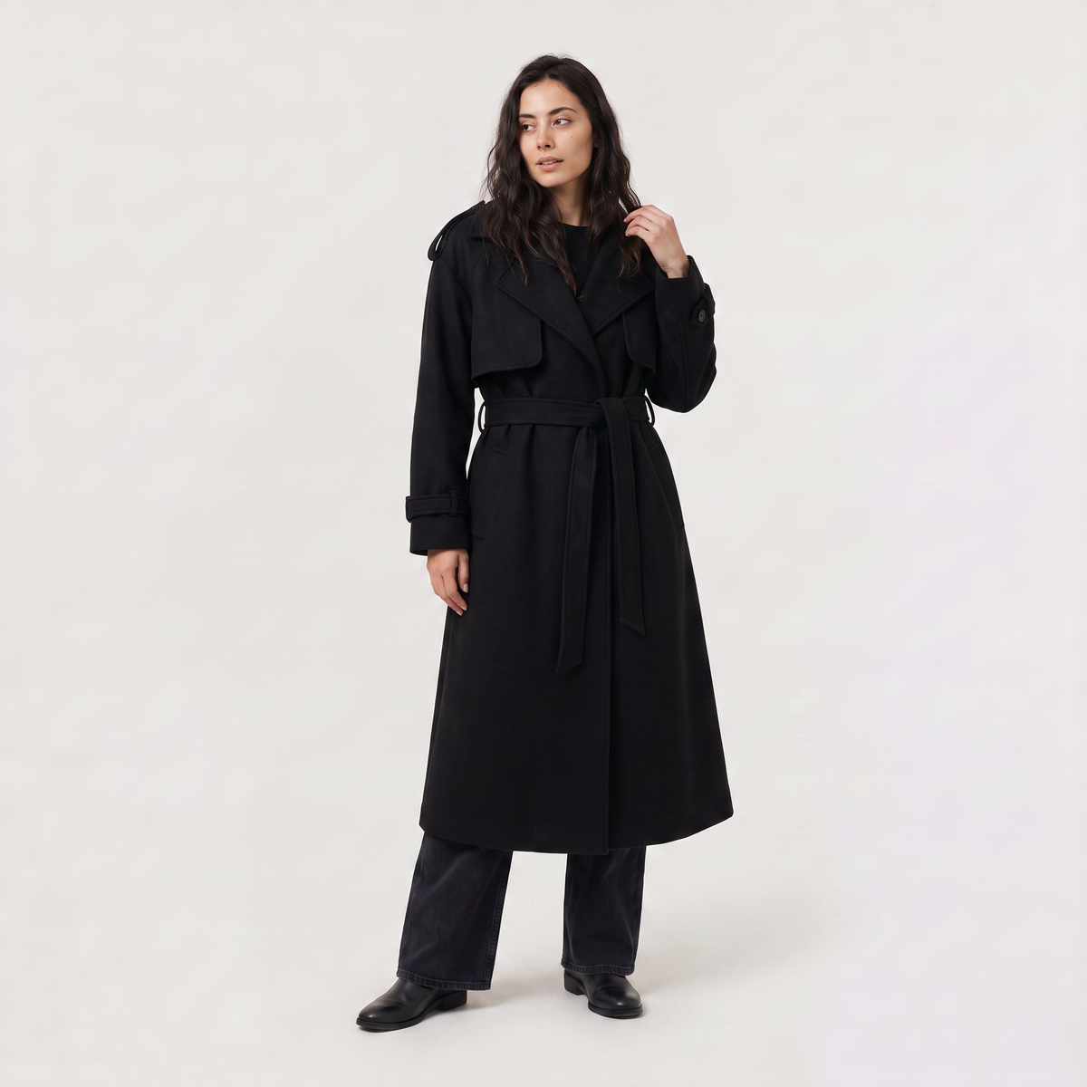 Women's Long Belted Wool Blend Coat