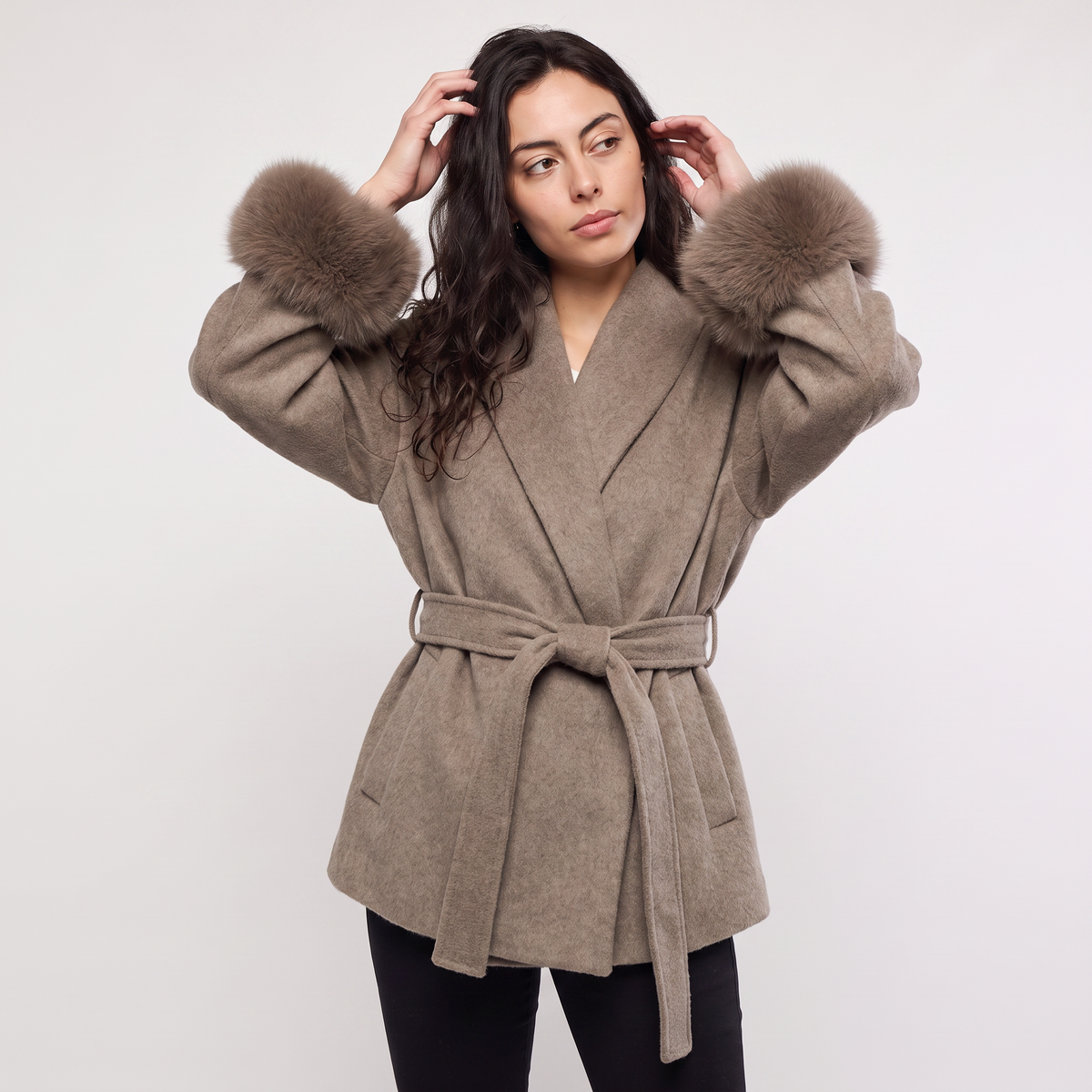 Women's Wool Blend Coat with Faux Fur Cuffs