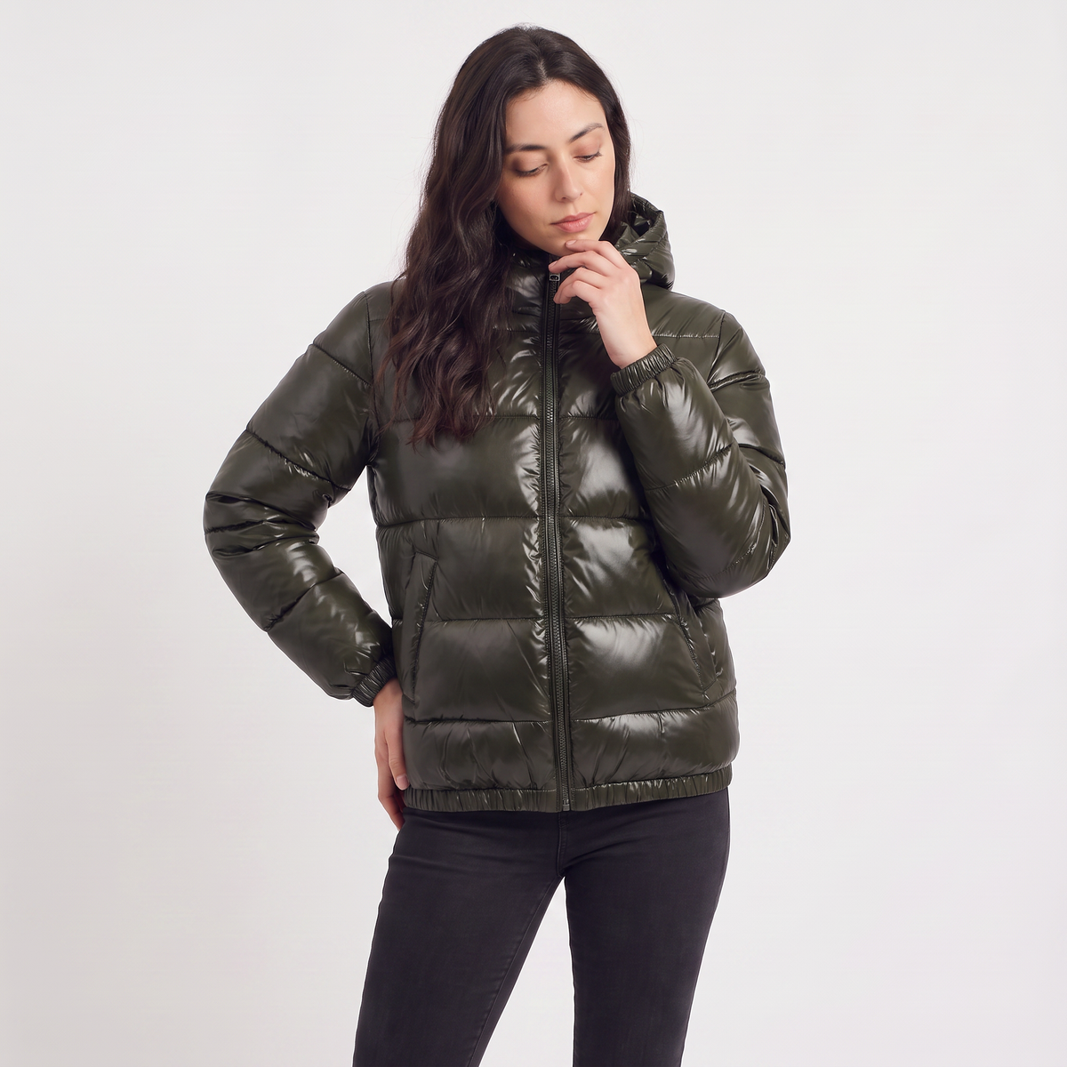Women's Hooded Glossy Puffer Jacket