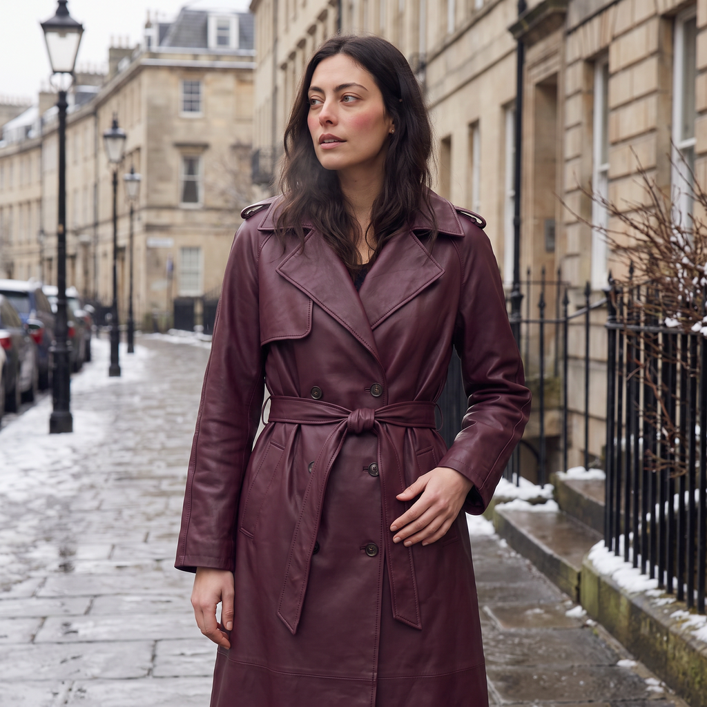 Women's Belted Faux Leather Midi Trench Coat