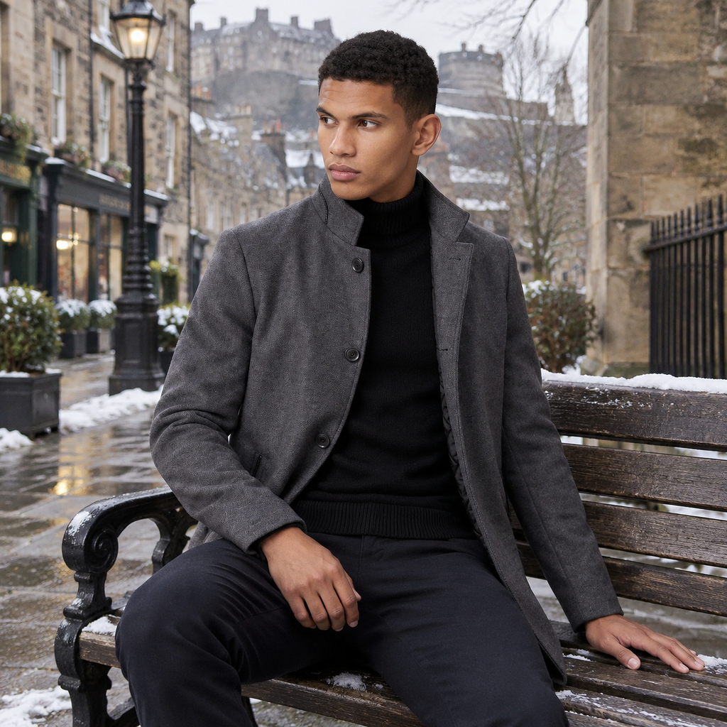 Men's Wool-Blend Stand Collar Coat