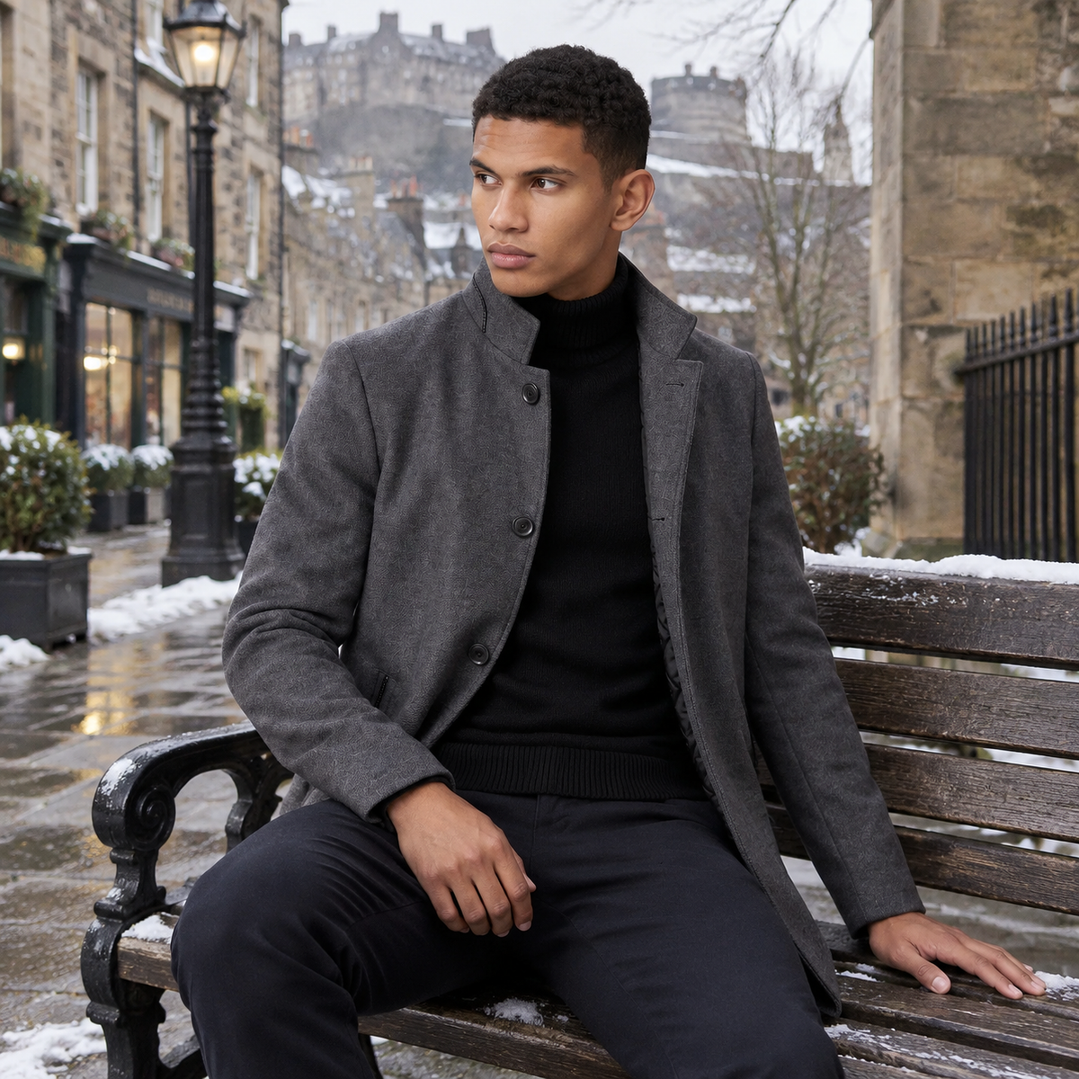 Men's Wool-Blend Stand Collar Coat