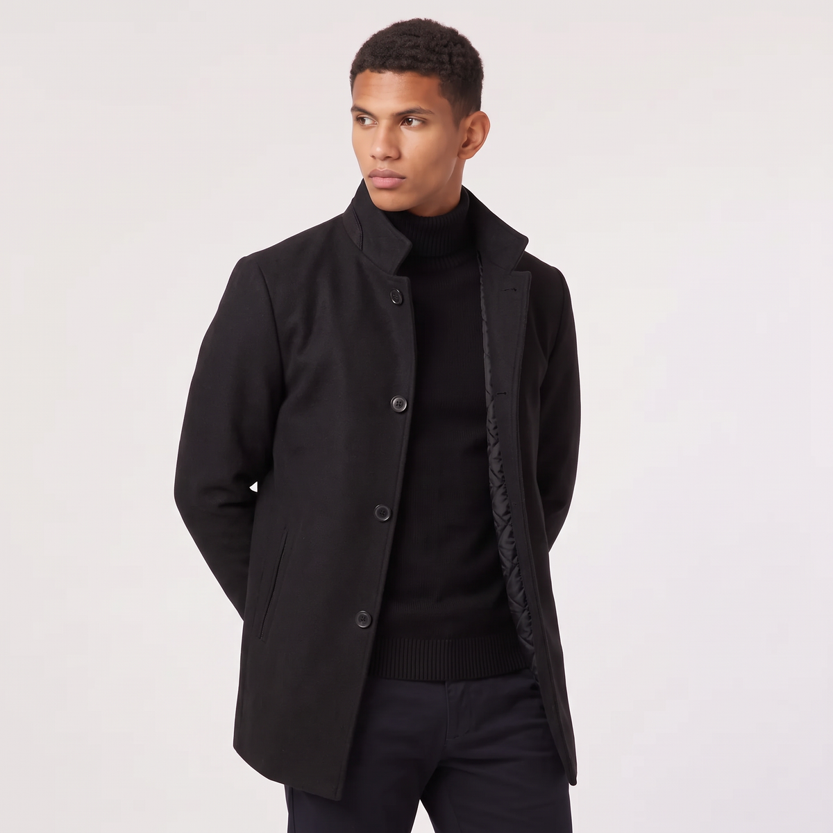 Men's Wool-Blend Stand Collar Coat