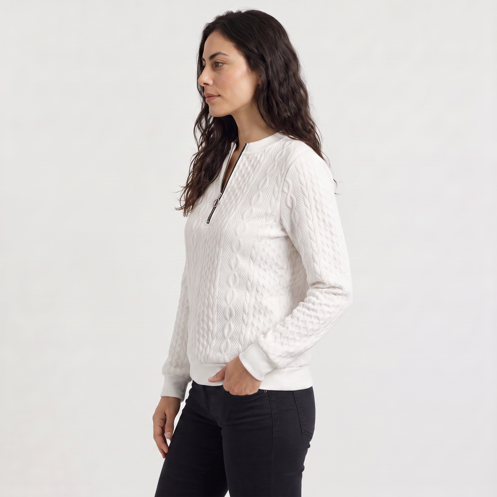 Women's Casual Cable Knit Zip-Neck Jumper