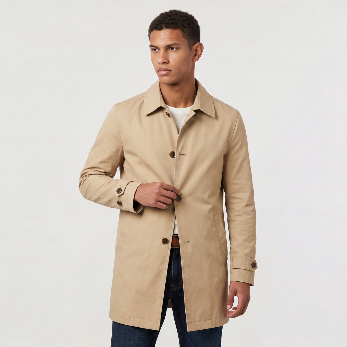 Men's Single-Breasted Mid-Length Trench Coat