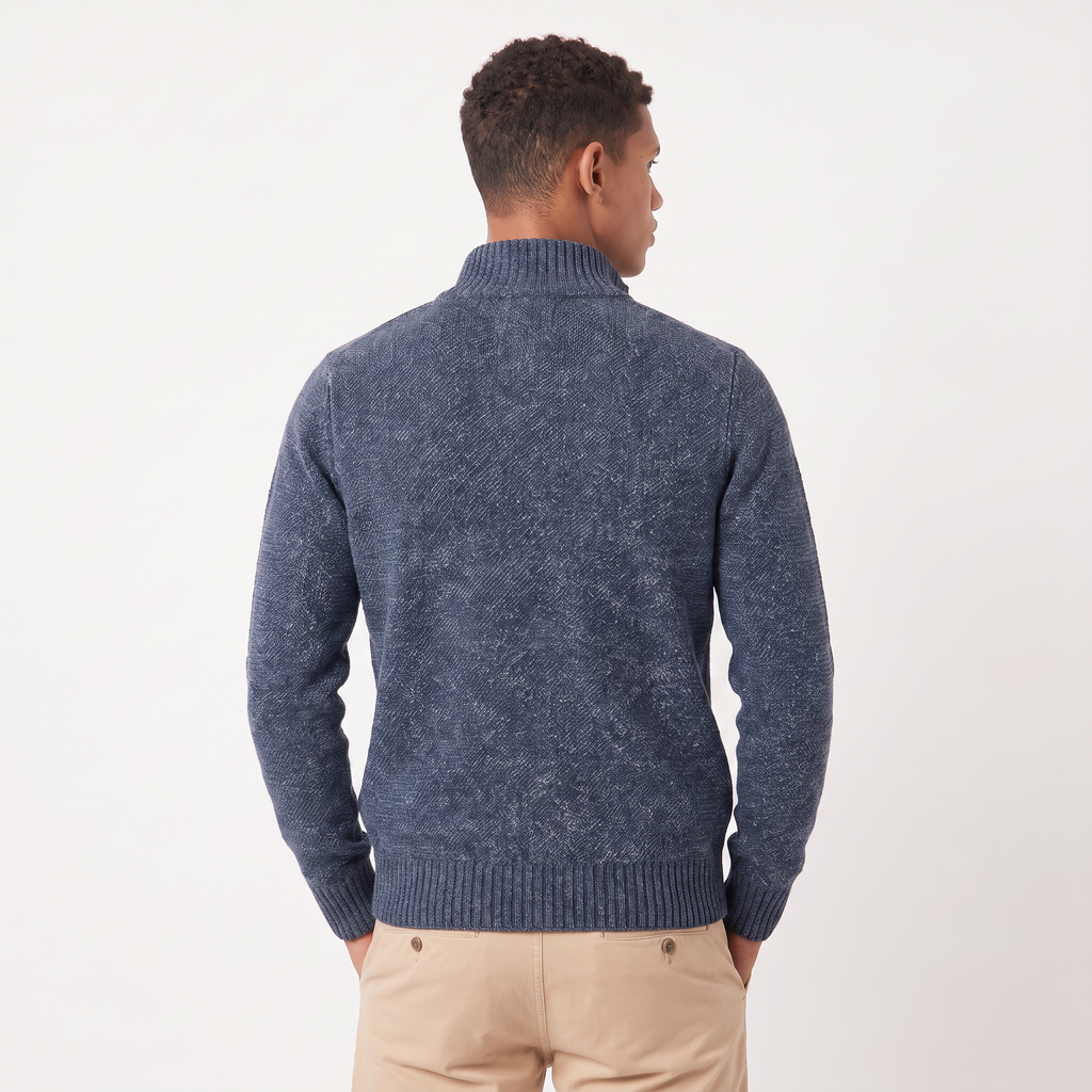Men's Full-Zip Textured Knit Cardigan – Funnel Neck Jumper