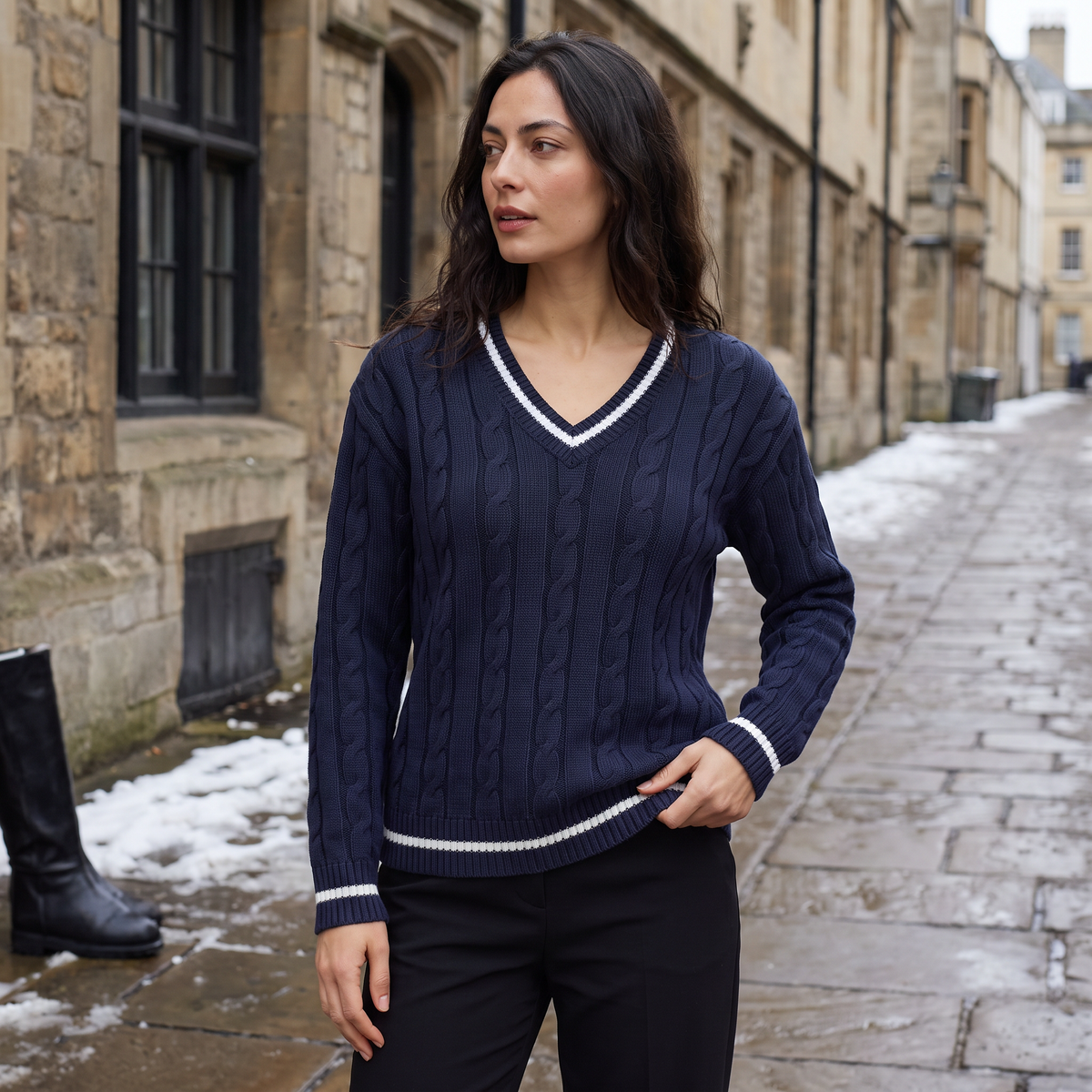 Women's V-Neck Cable Knit Jumper