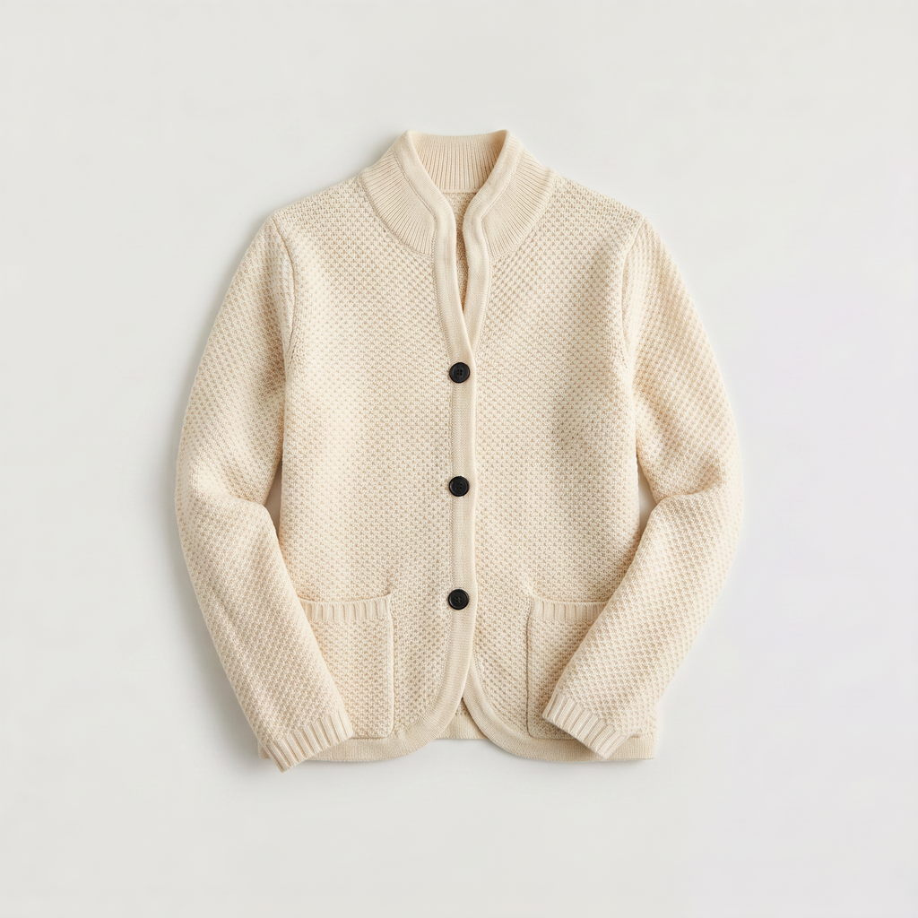 Women's Textured Knit Stand Collar Cardigan