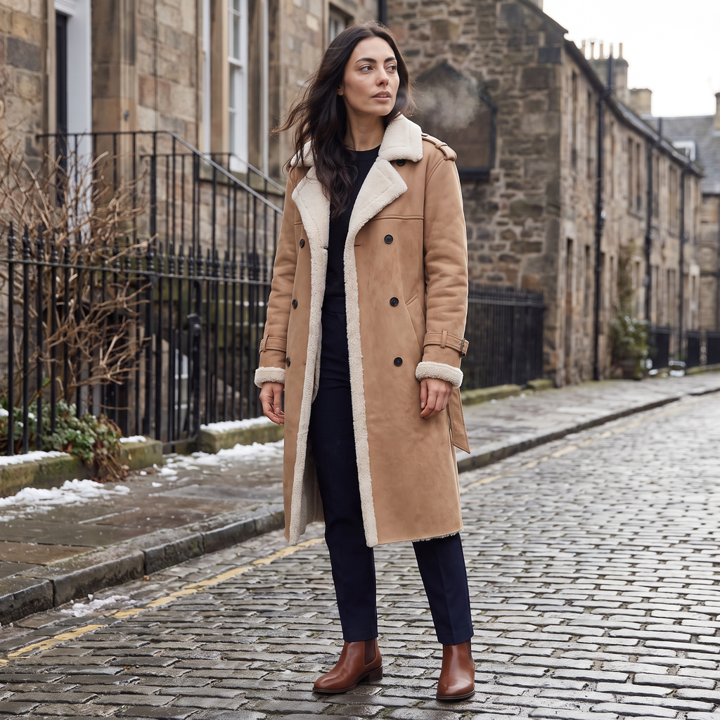 Women's Longline Borg-Lined Aviator Coat