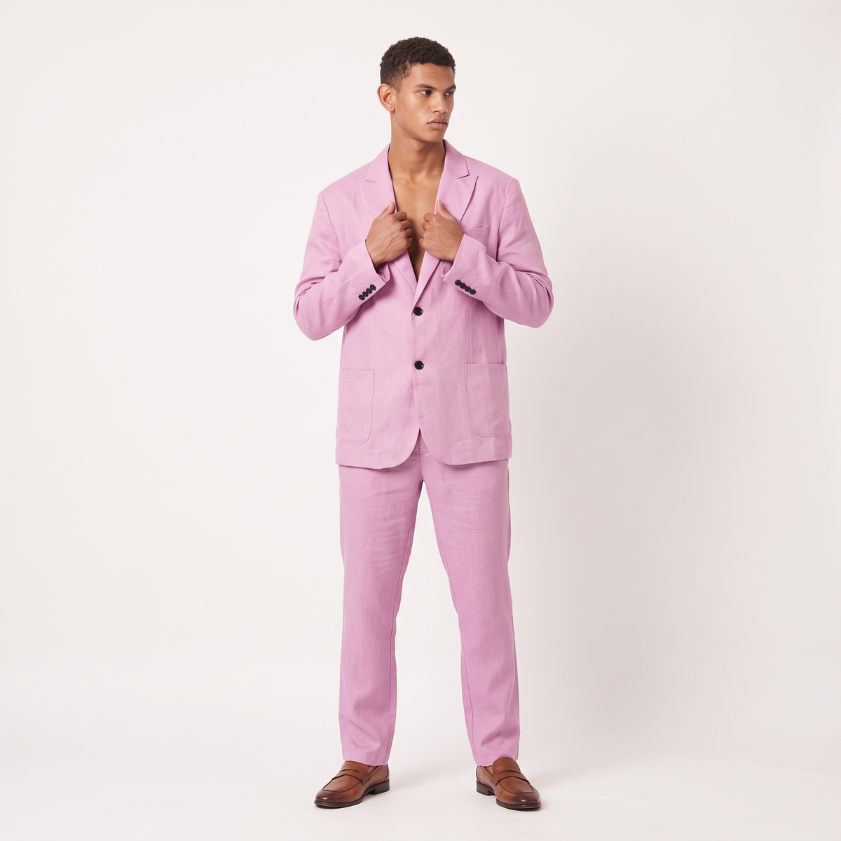 Men's Linen Single-Breasted Two-Piece Suit