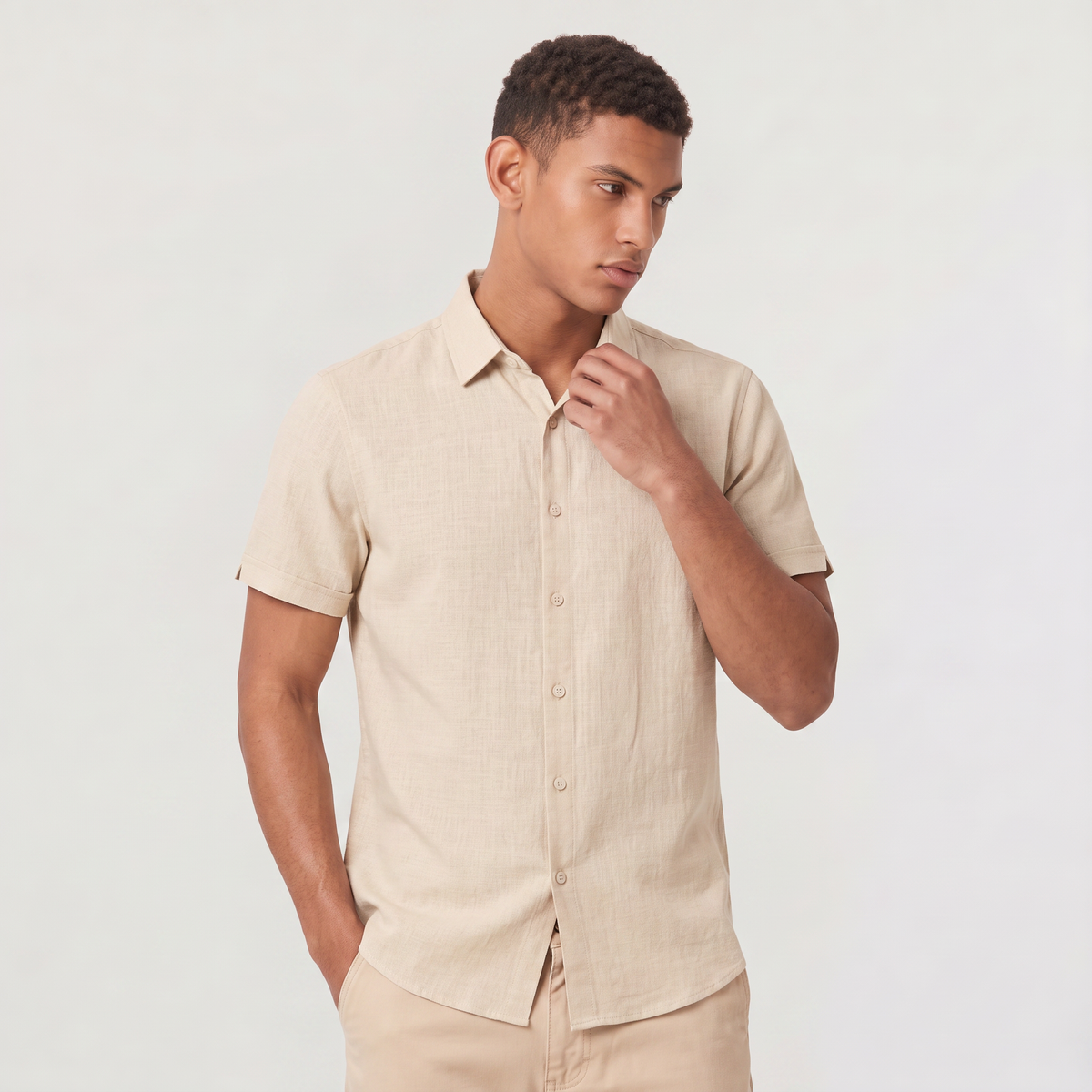 Men's Cotton Linen Short Sleeve Shirt