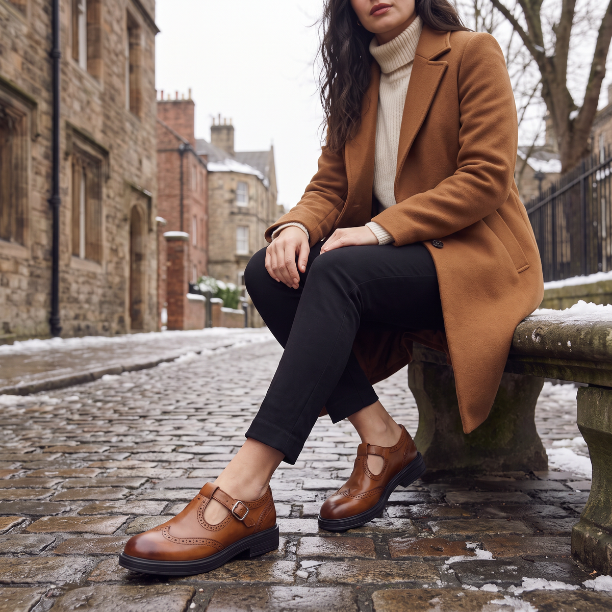 Women's T-Bar Brogue Mary Jane Shoes
