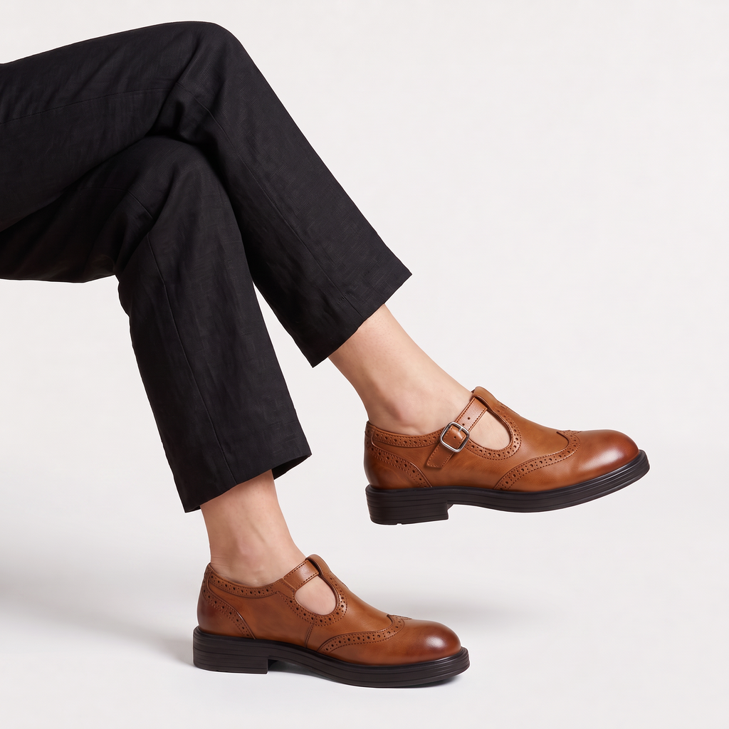 Women's T-Bar Brogue Mary Jane Shoes