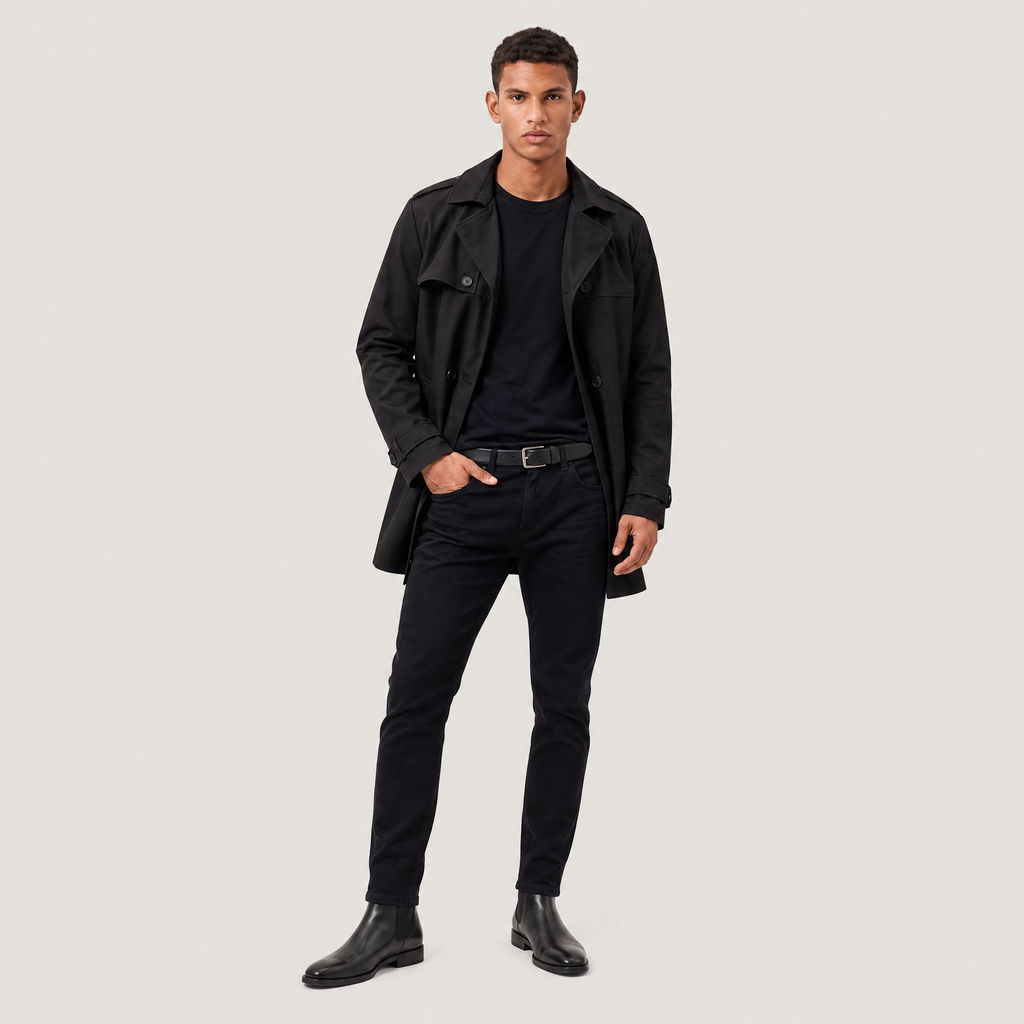 Men's Double-Breasted Mid-Length Trench Coat