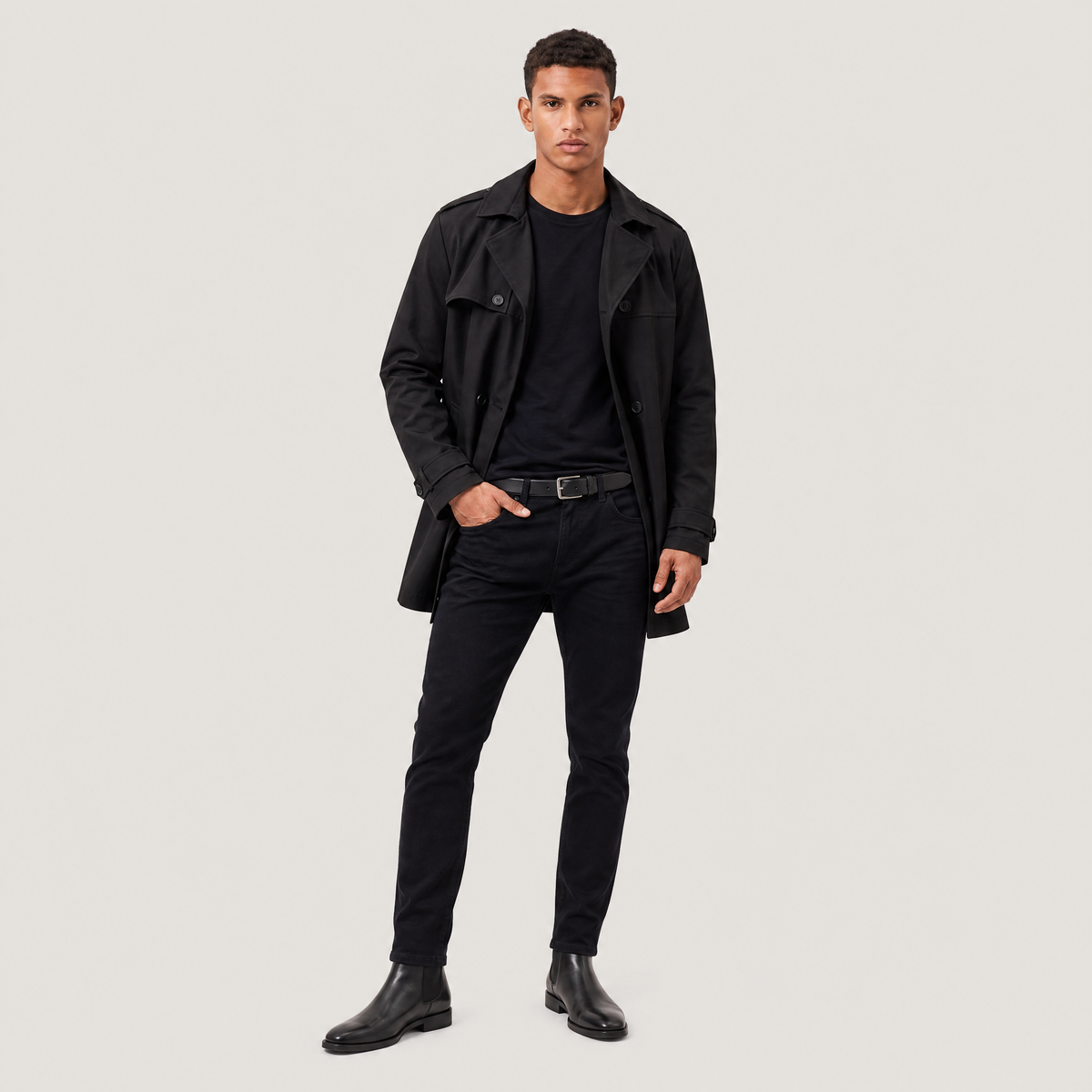 Men's Double-Breasted Mid-Length Trench Coat
