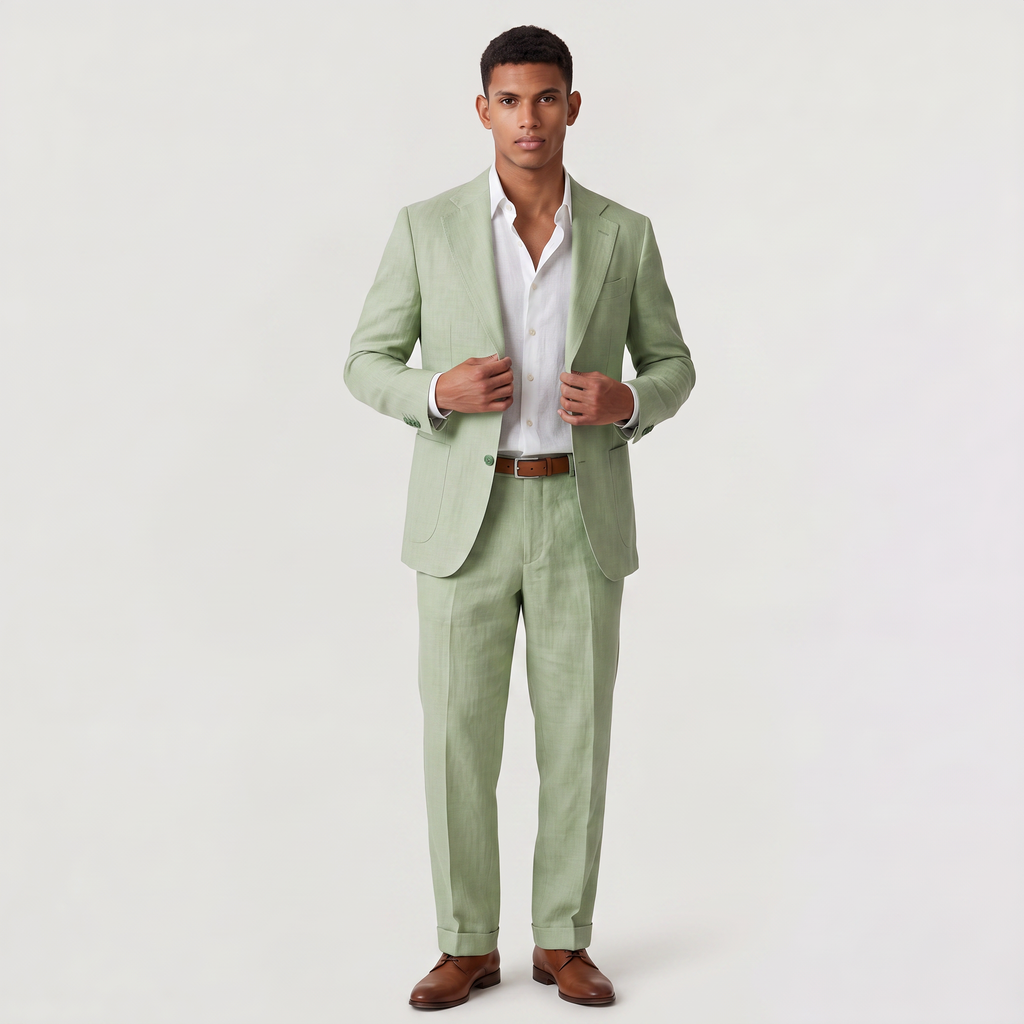 Men's Linen Single-Breasted Two-Piece Suit