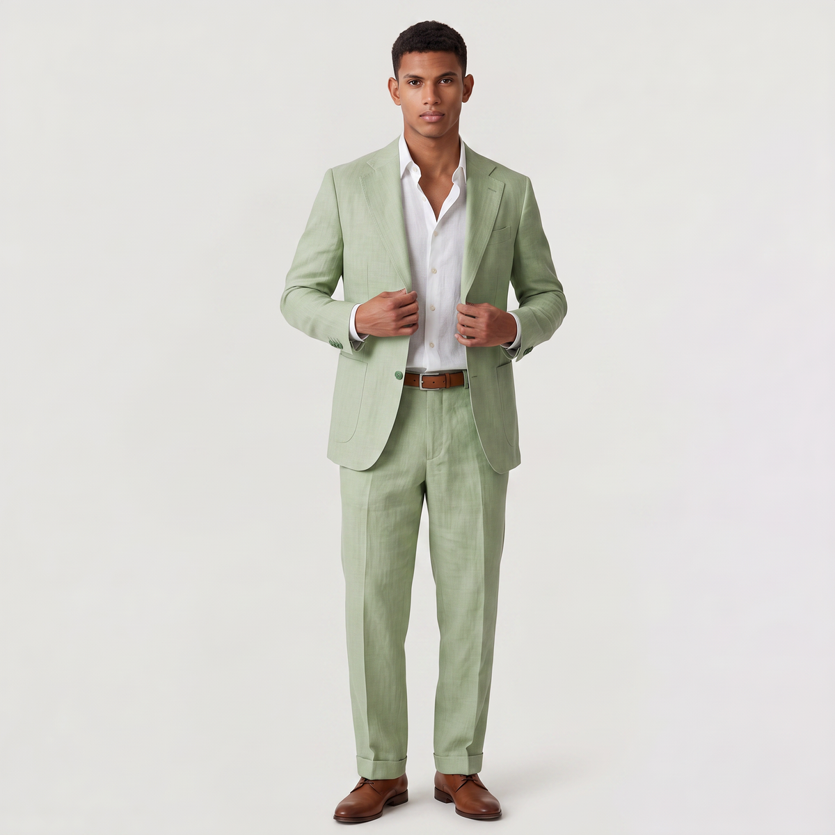 Men's Linen Single-Breasted Two-Piece Suit