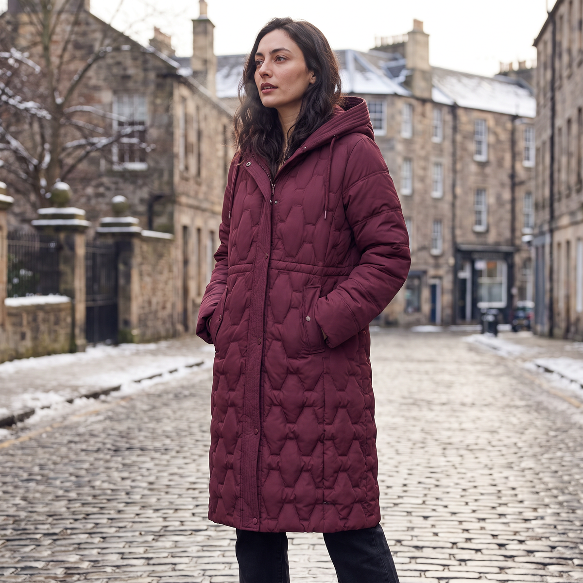 Women's Long Hooded Quilted Puffer Coat