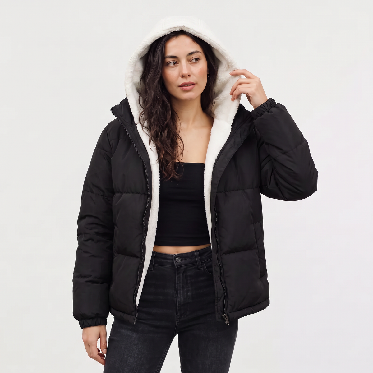 Women's Sherpa-Lined Hooded Puffer Jacket