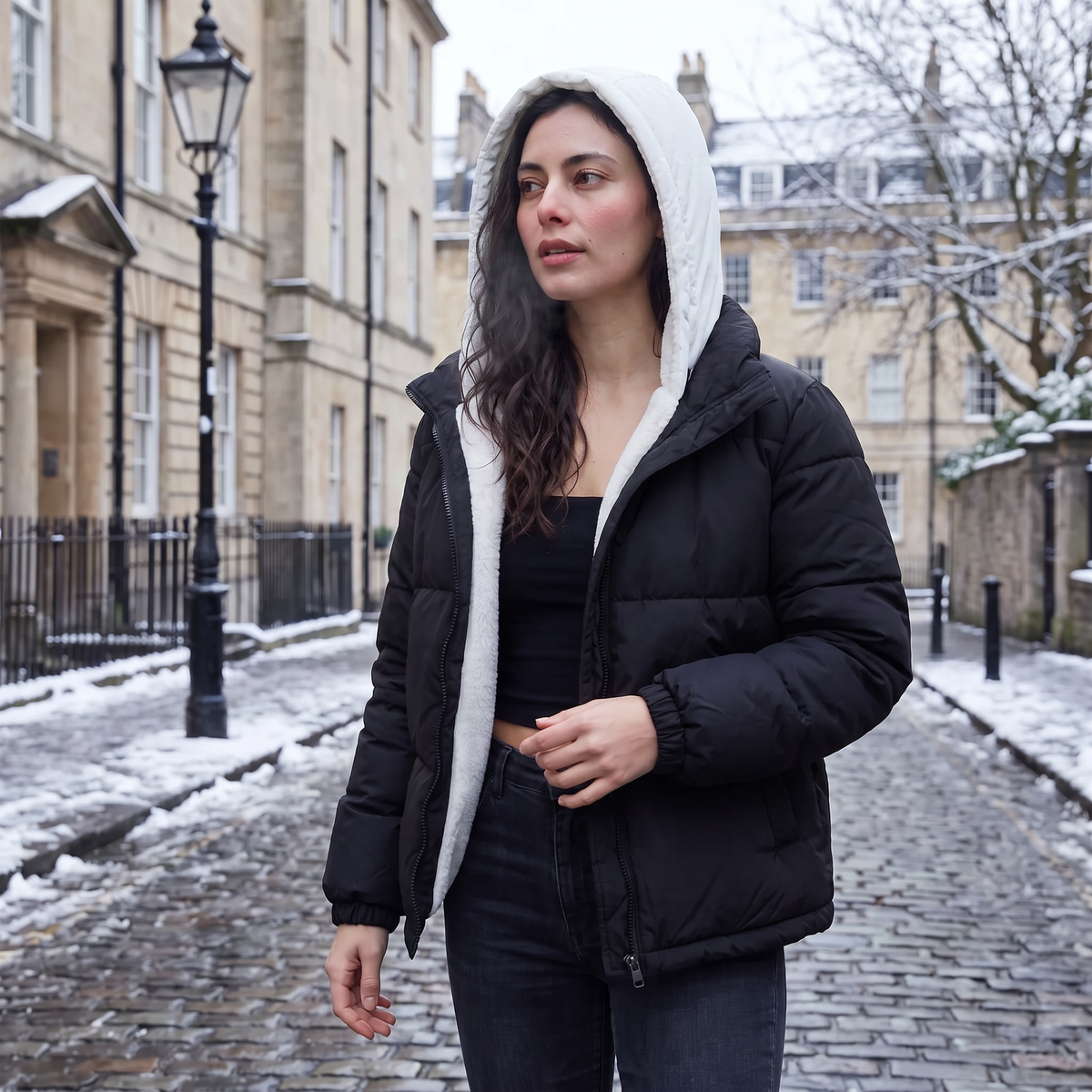 Women's Sherpa-Lined Hooded Puffer Jacket