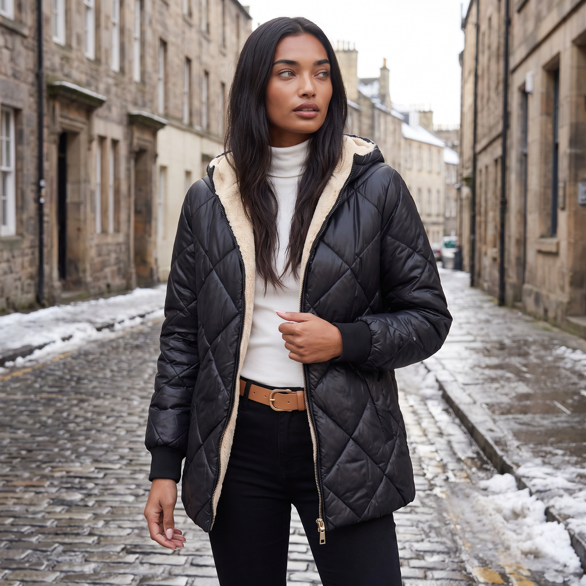 Women's Quilted Hooded Mid-Length Jacket