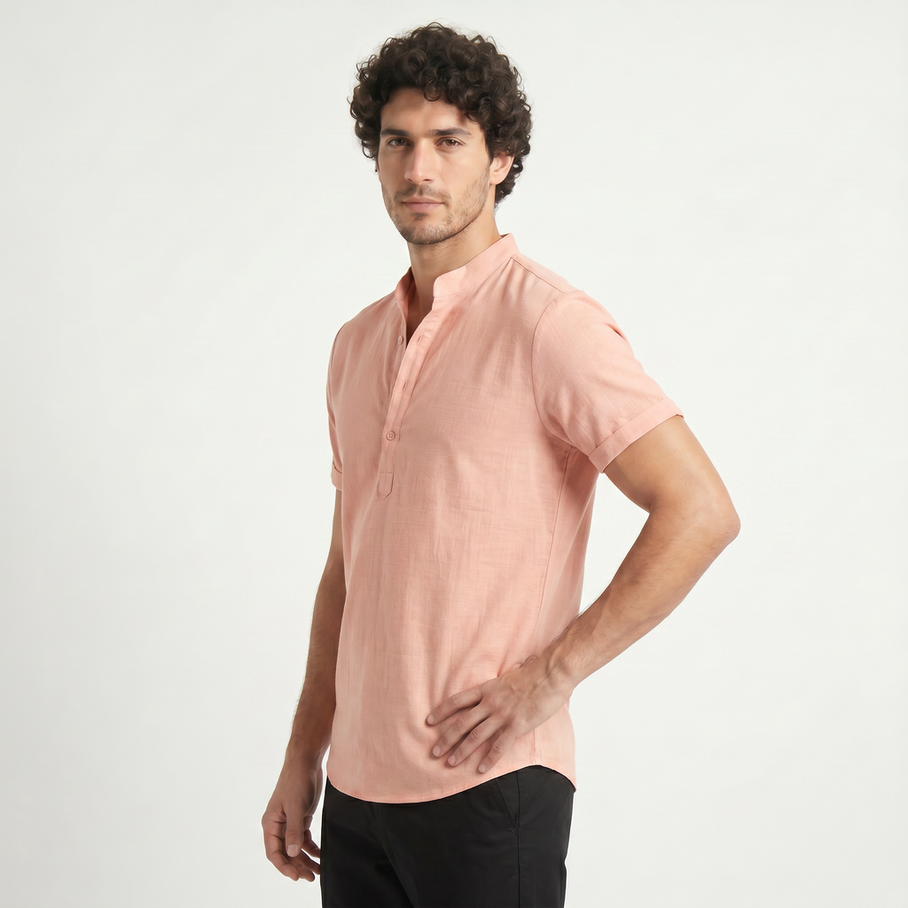 Men's Cotton Linen Henley Shirt