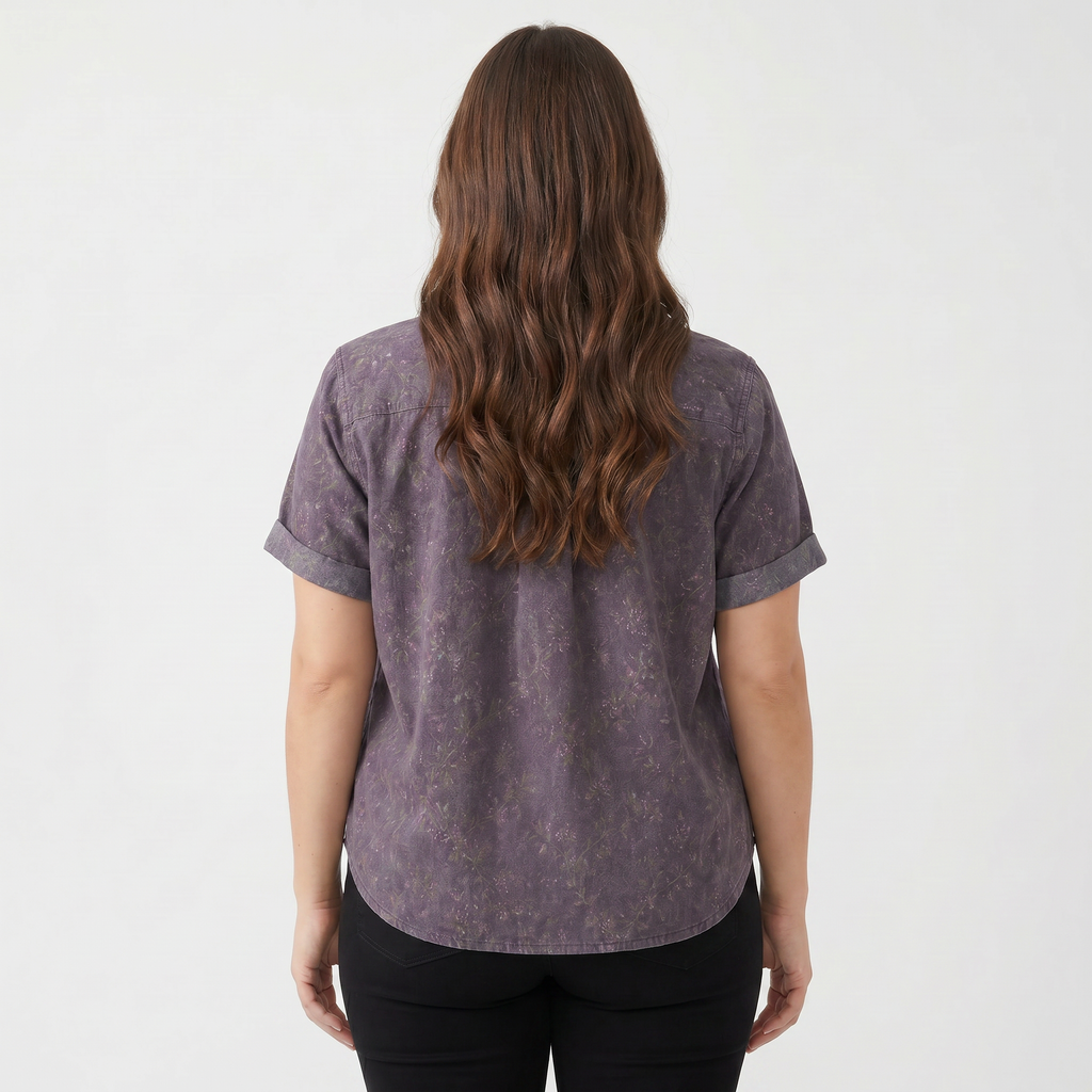 Women’s Floral Button Front Short Sleeve Blouse