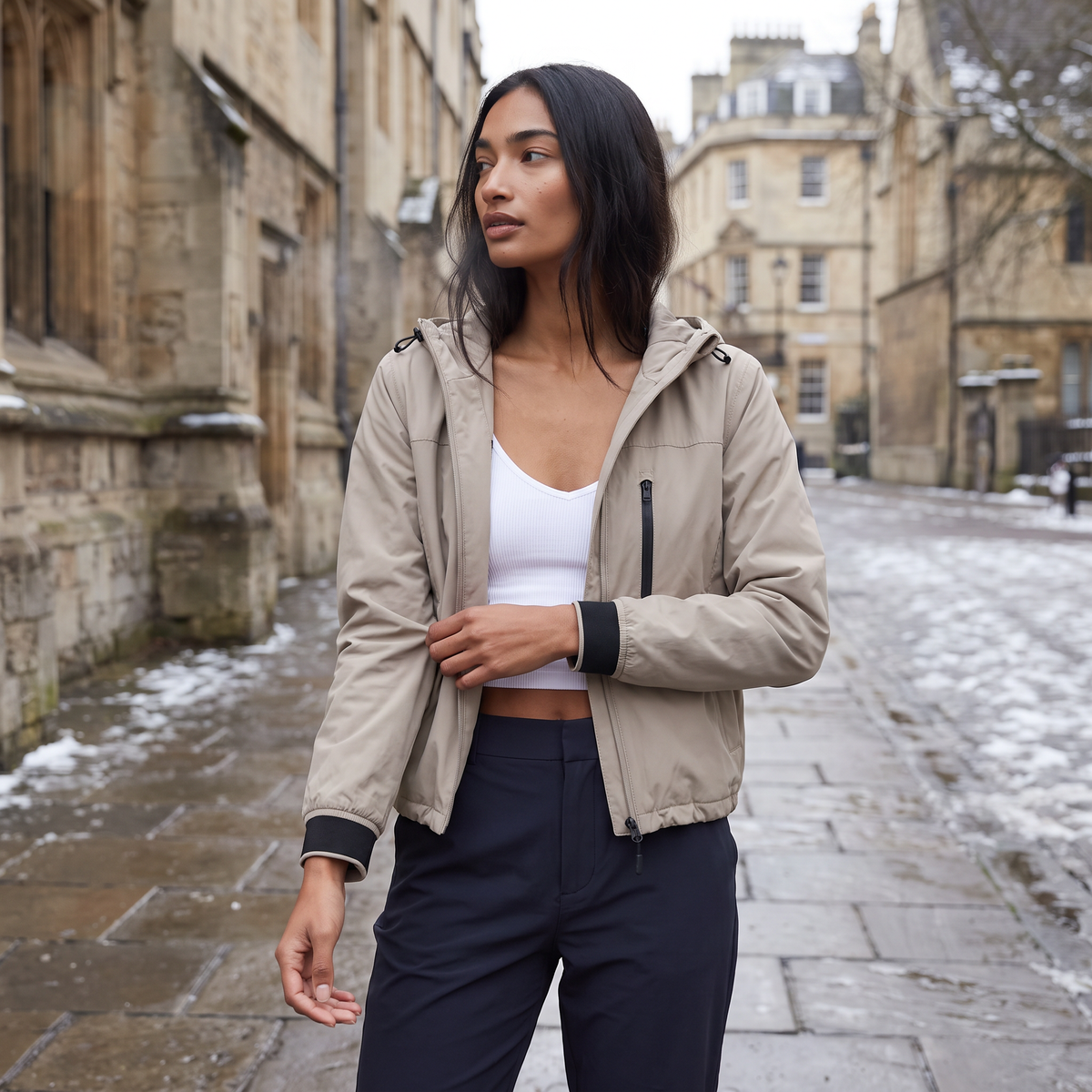 Women's Cropped Hooded Windbreaker Jacket