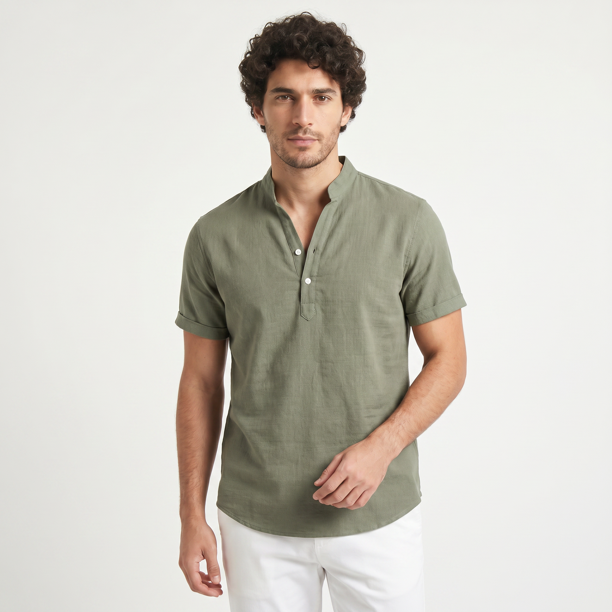 Men's Cotton Linen Henley Shirt