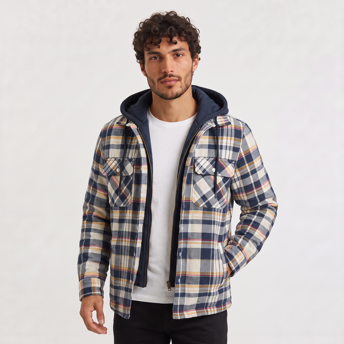 Men's Hooded Check Flannel Jacket