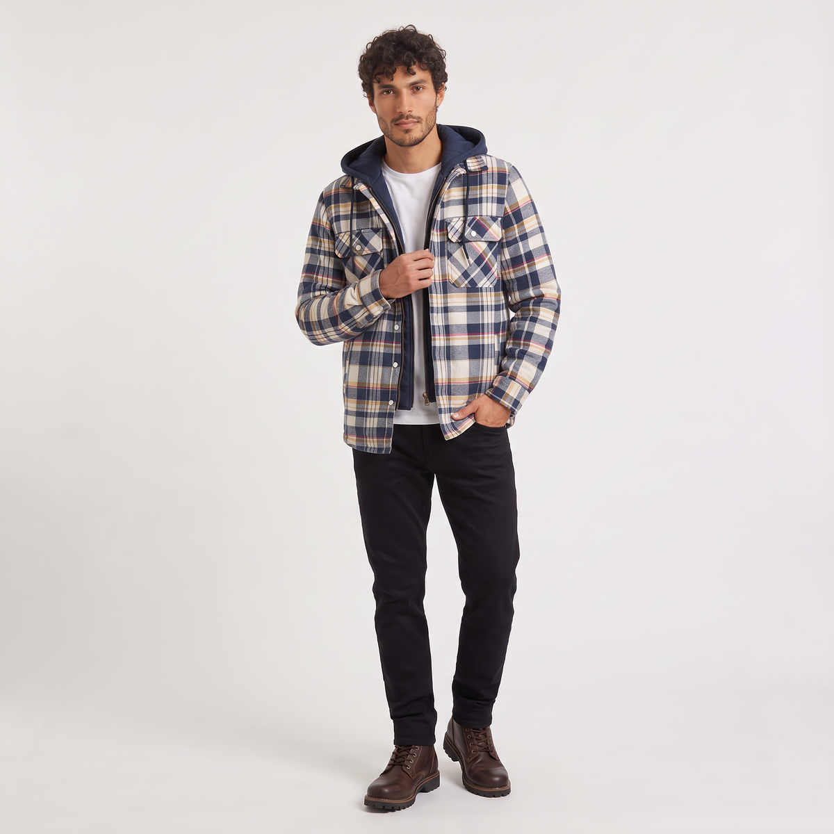Men's Hooded Check Flannel Jacket