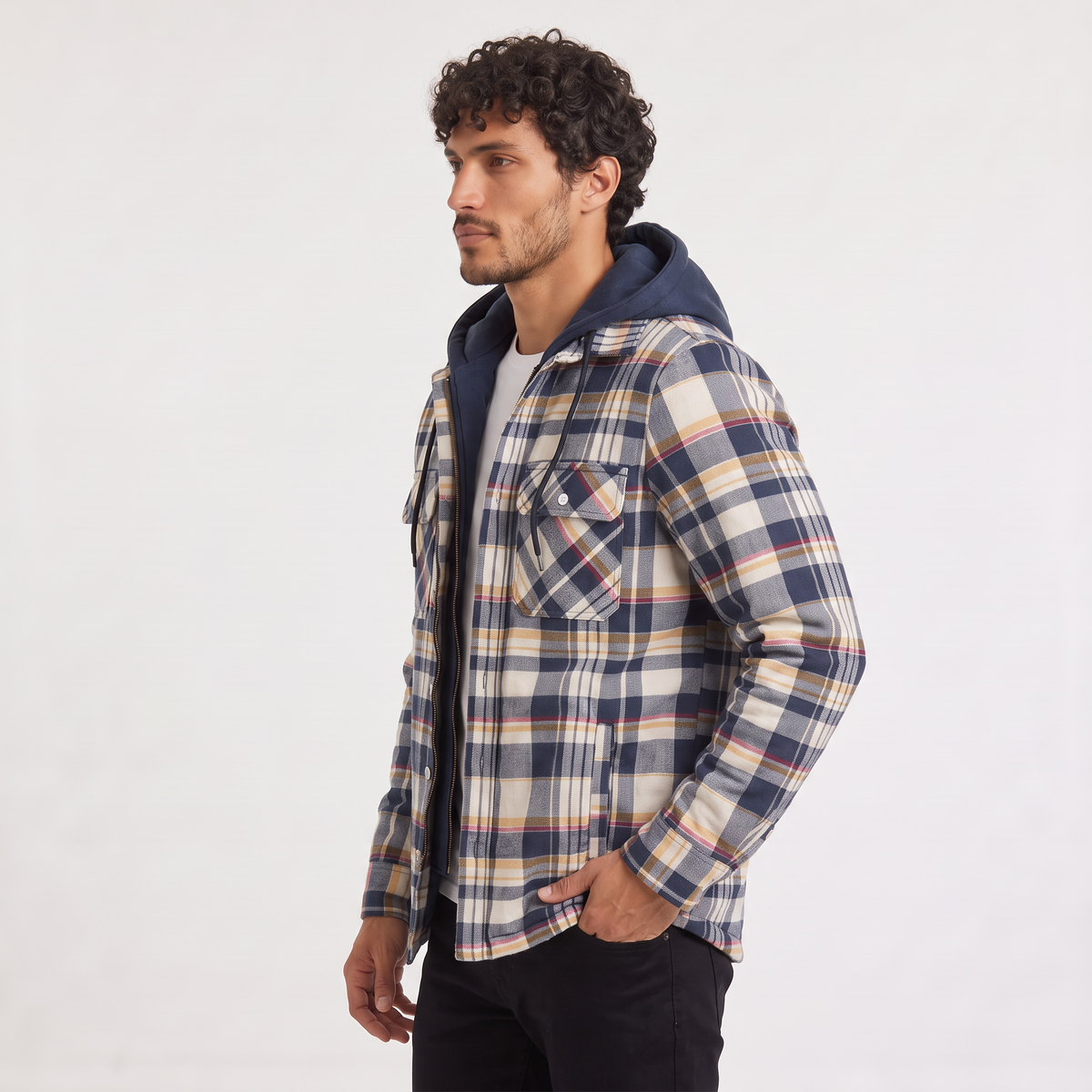 Men's Hooded Check Flannel Jacket
