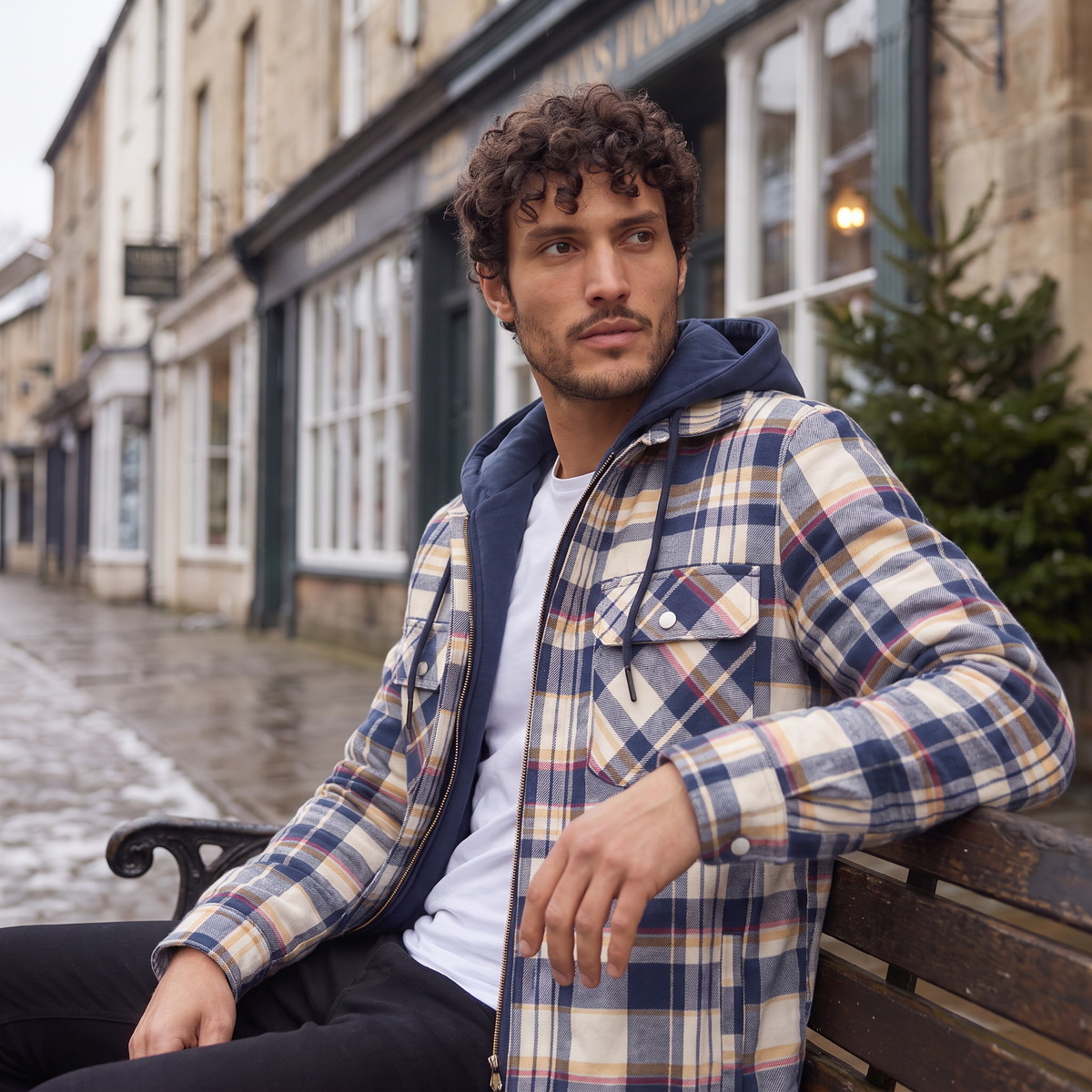 Men's Hooded Check Flannel Jacket