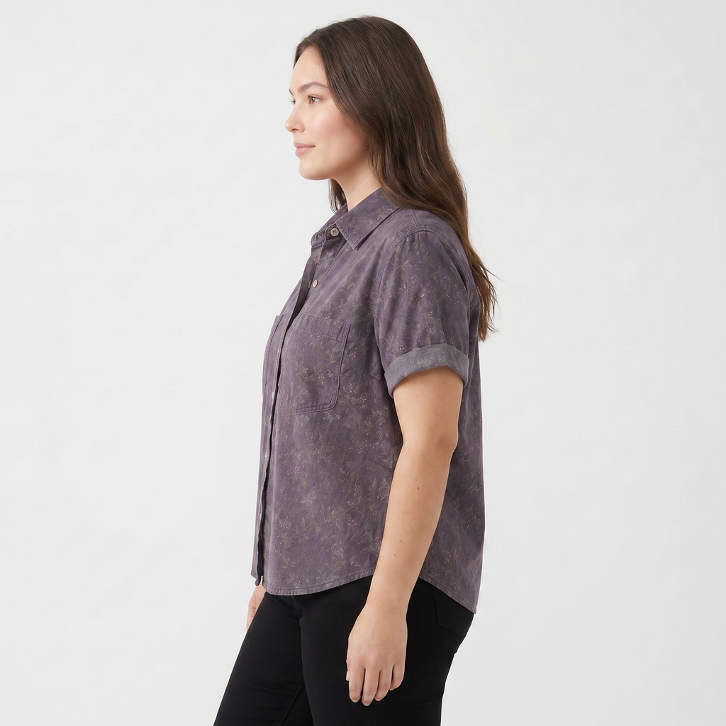 Women’s Floral Button Front Short Sleeve Blouse