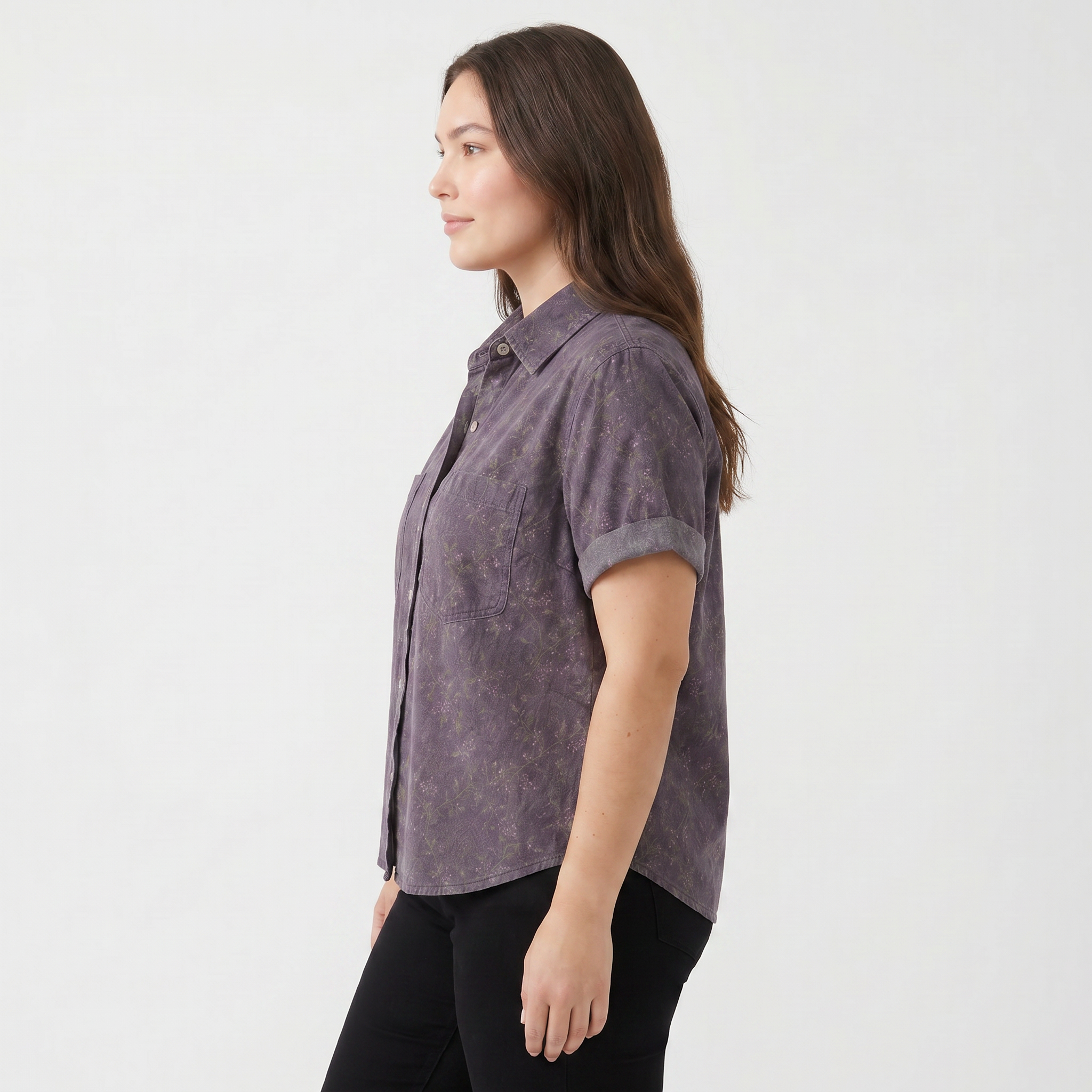 Women’s Floral Button Front Short Sleeve Blouse
